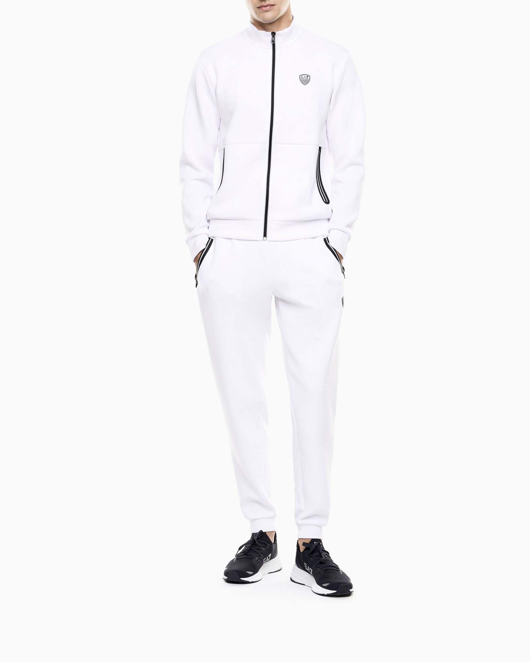 Felpa bianca EA7 in viscosa stretch con chiusura zip
