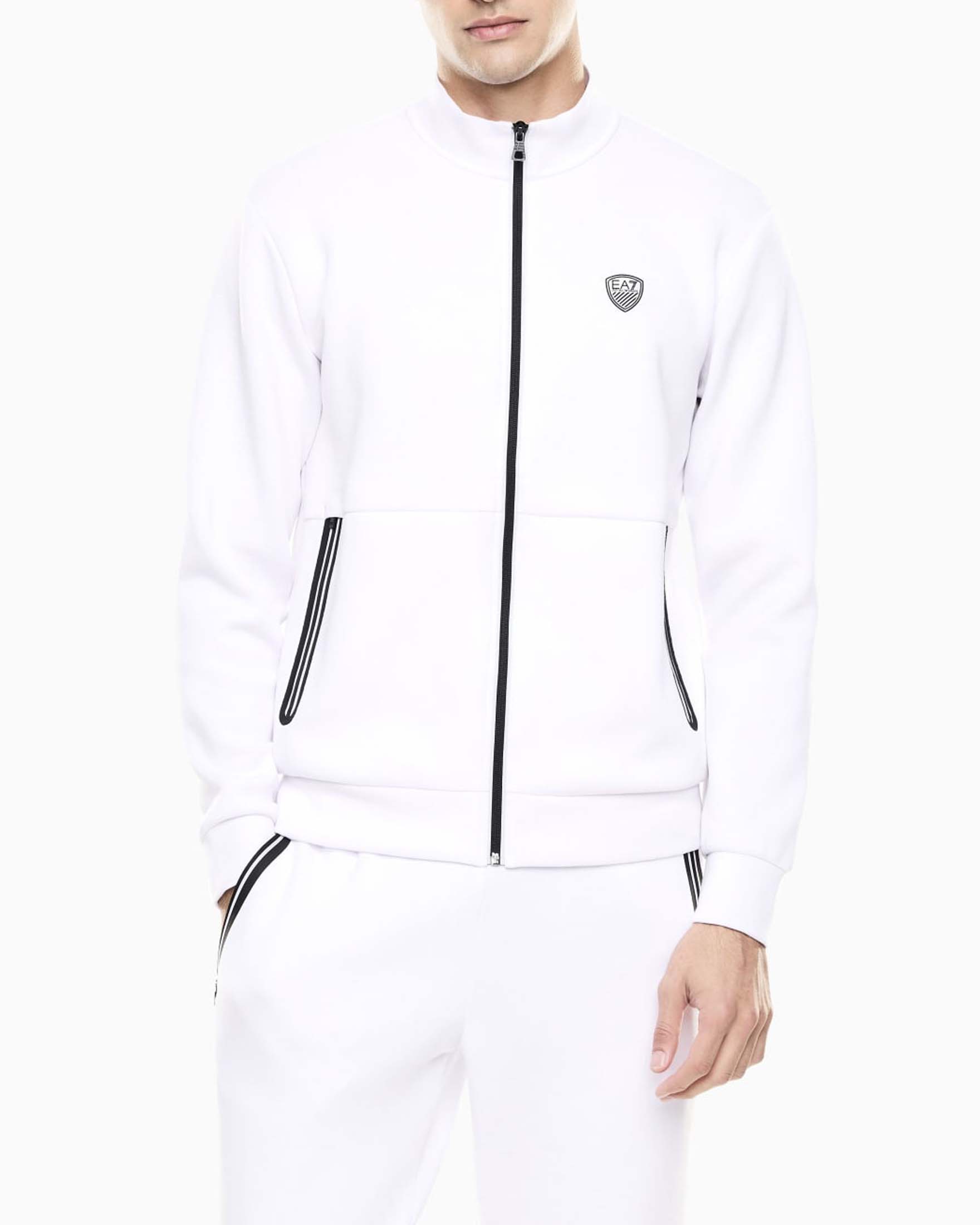 Felpa bianca EA7 in viscosa stretch con chiusura zip image