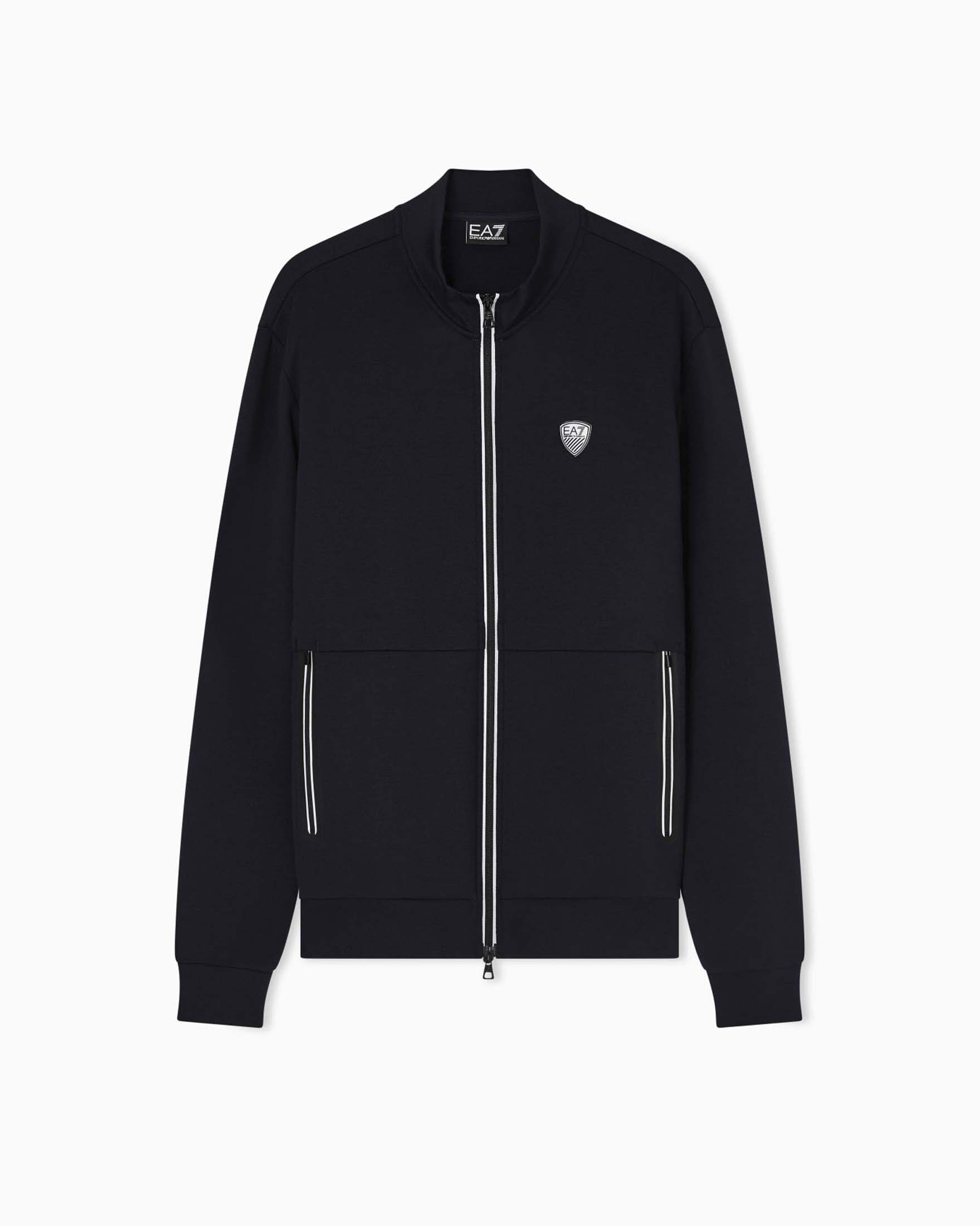 Felpa blu EA7 in viscosa stretch con chiusura zip