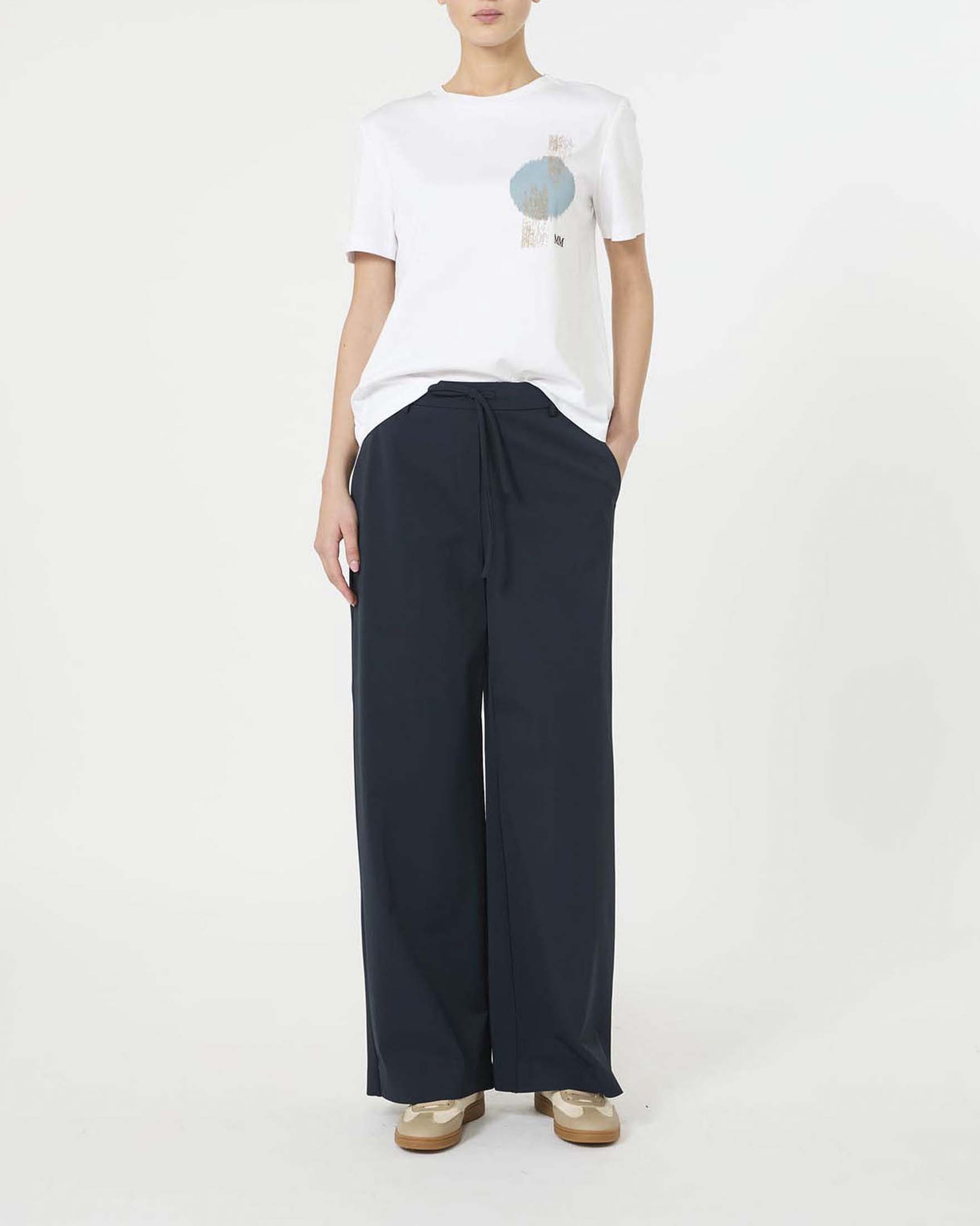 Pantaloni straight blu MM Max Mara in tessuto tecnico con coulisse regolabile in vita