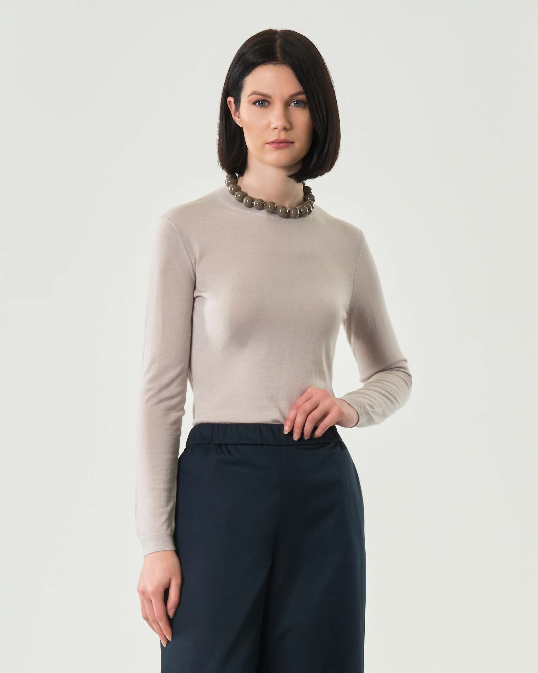 Maglia color cacha MM in misto lana e cashmere a girocollo