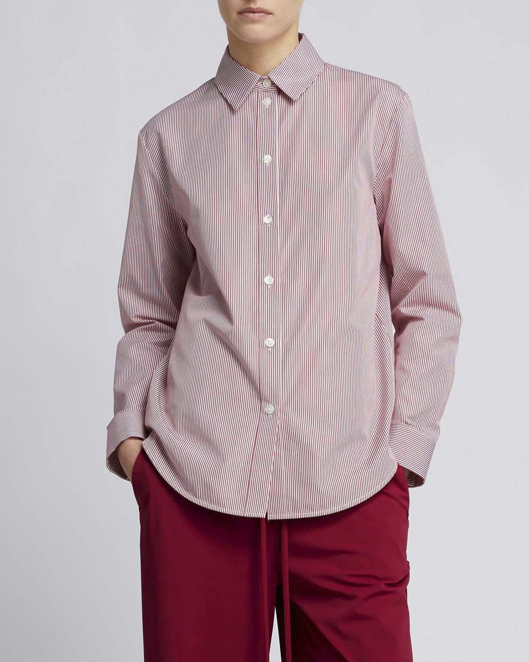 Camicia bastoncino a righe bianche e rosse MM in popeline di puro cotone