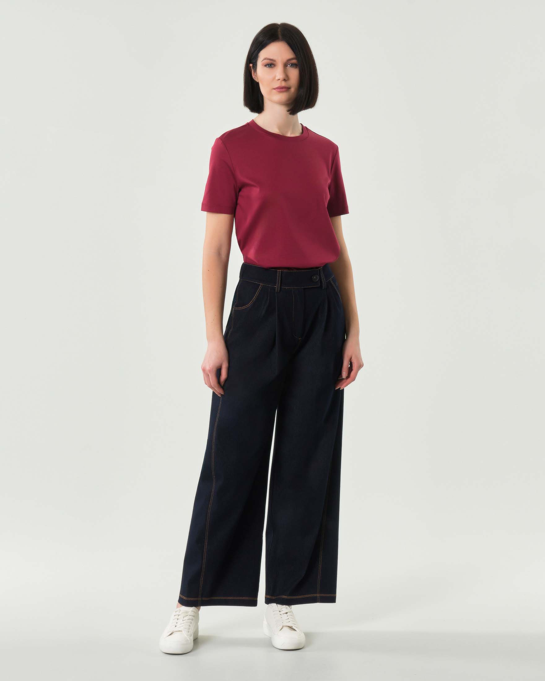 Pantaloni blu straight MM effetto denim con impunture