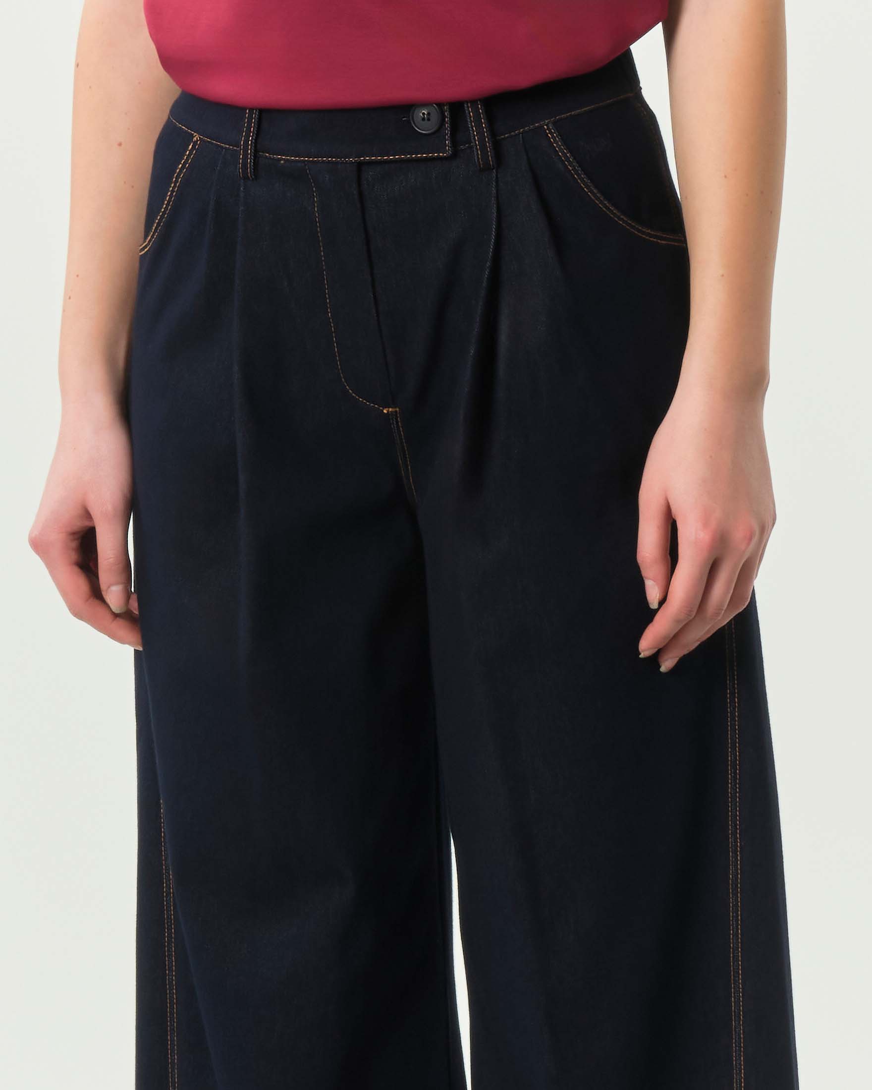 Pantaloni blu straight MM Max Mara effetto denim con impunture image