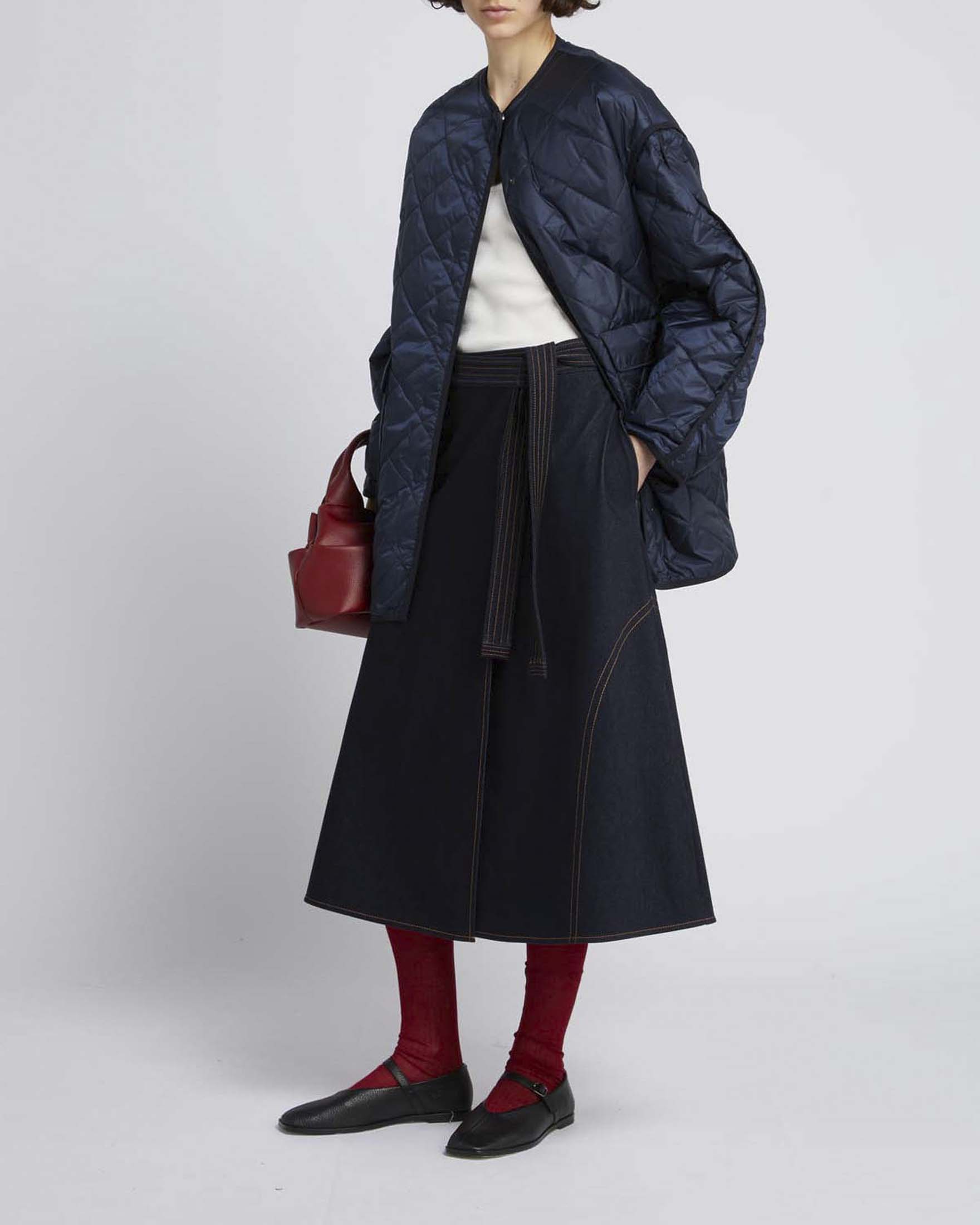 Gonna midi blu MM Max Mara a portafoglio effetto denim con impunture