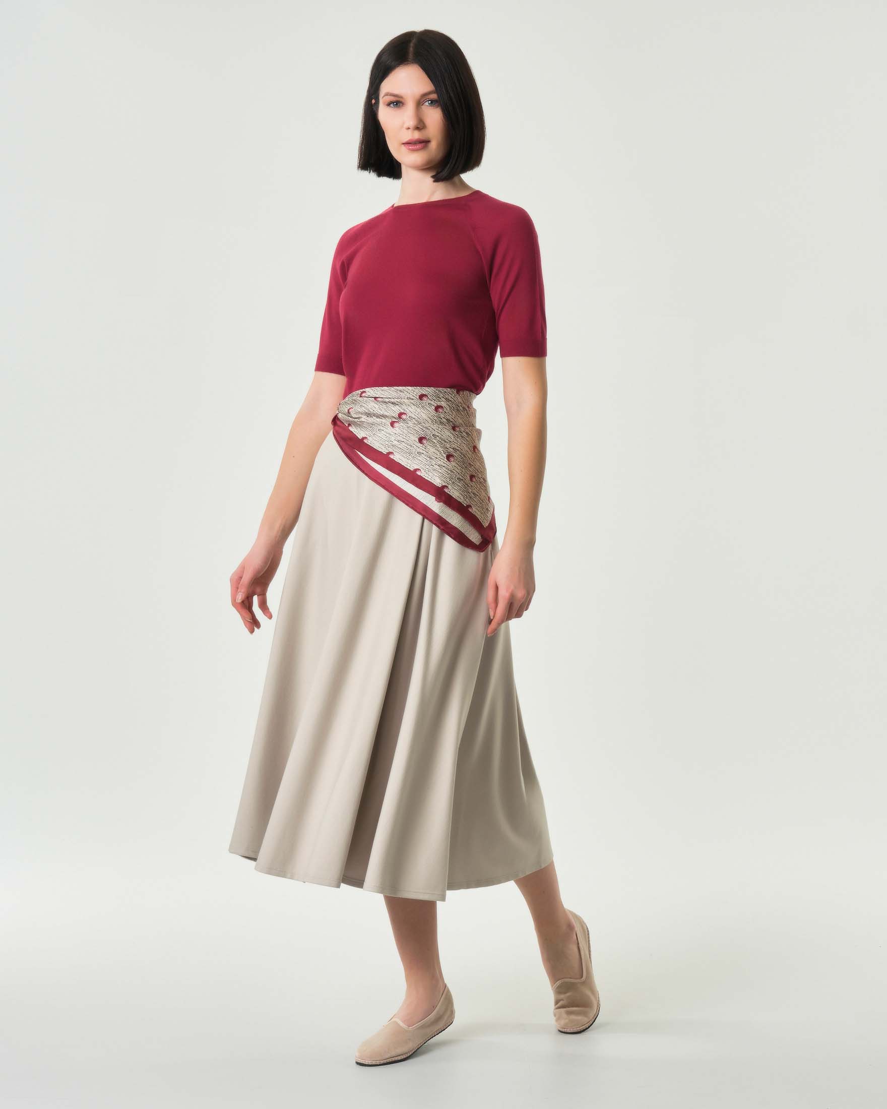 Gonna midi a ruota color gesso MM Max Mara a vita alta con pince sul fronte