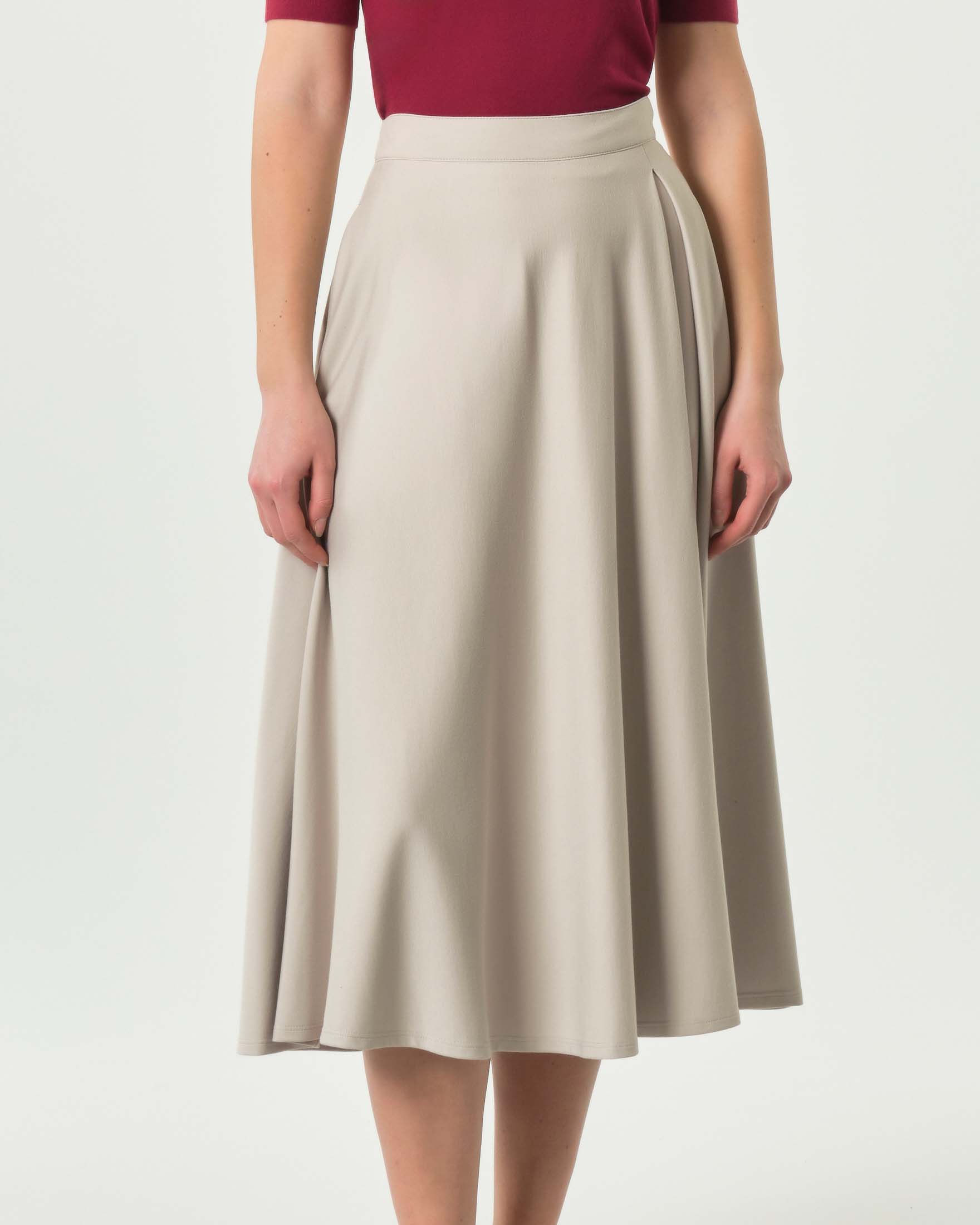 Gonna midi a ruota color gesso MM Max Mara a vita alta con pince sul fronte image