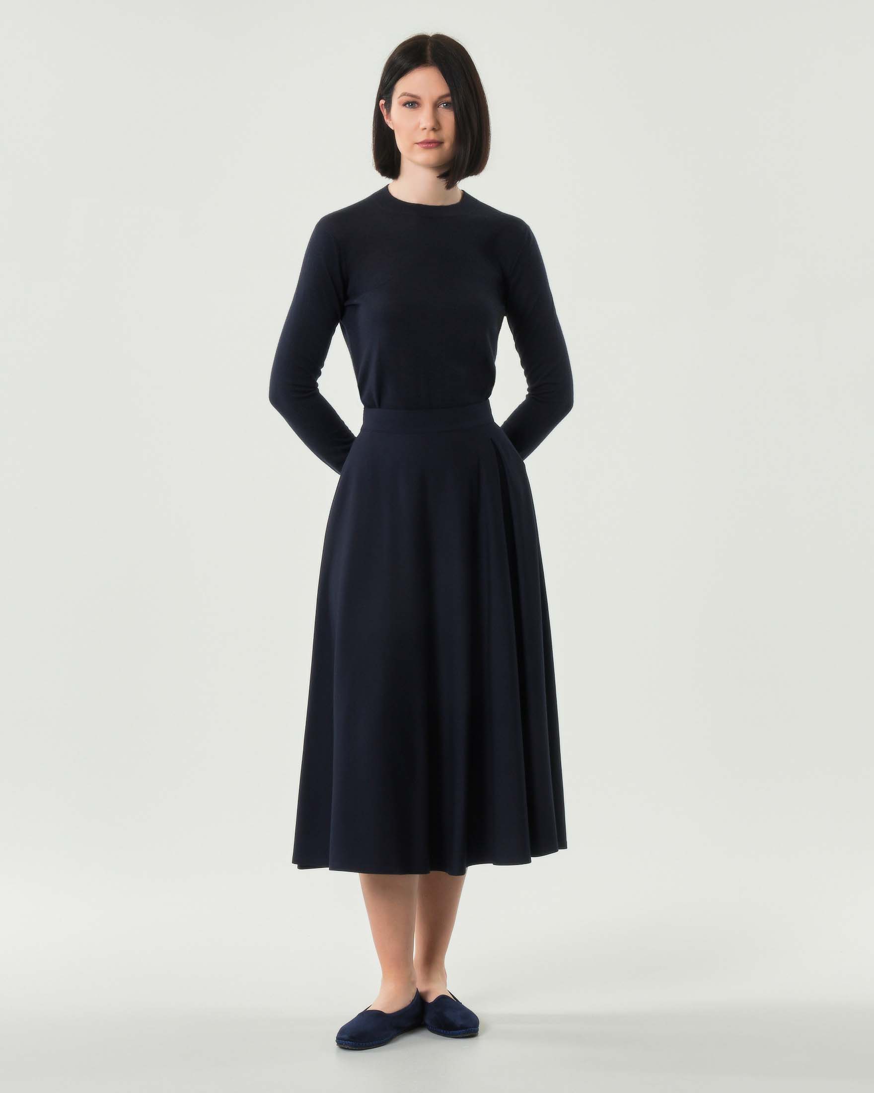 Gonna midi a ruota blu MM Max Mara a vita alta con pince sul fronte