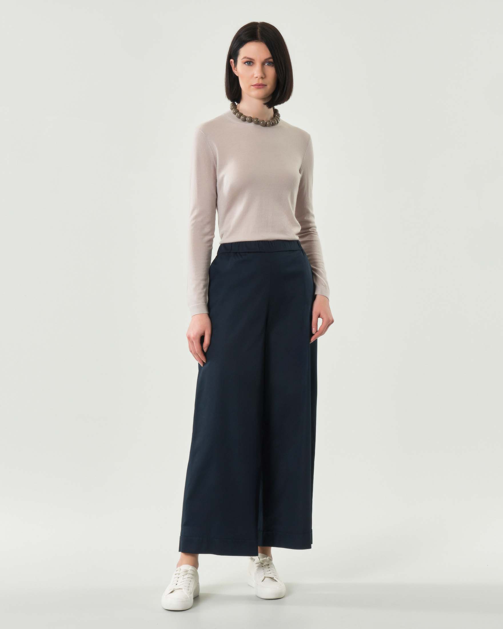 Pantaloni wide blu MM in raso di puro cotone con elastico in vita