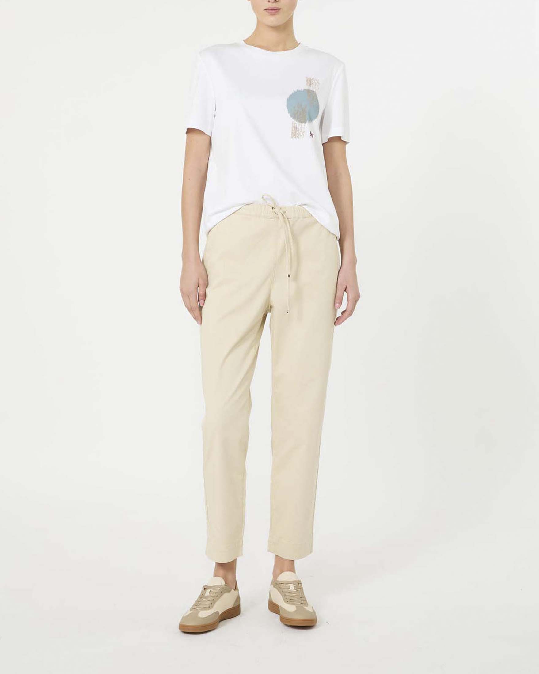 Jogger beige MM Max Mara in drill di cotone stretch con coulisse in vita