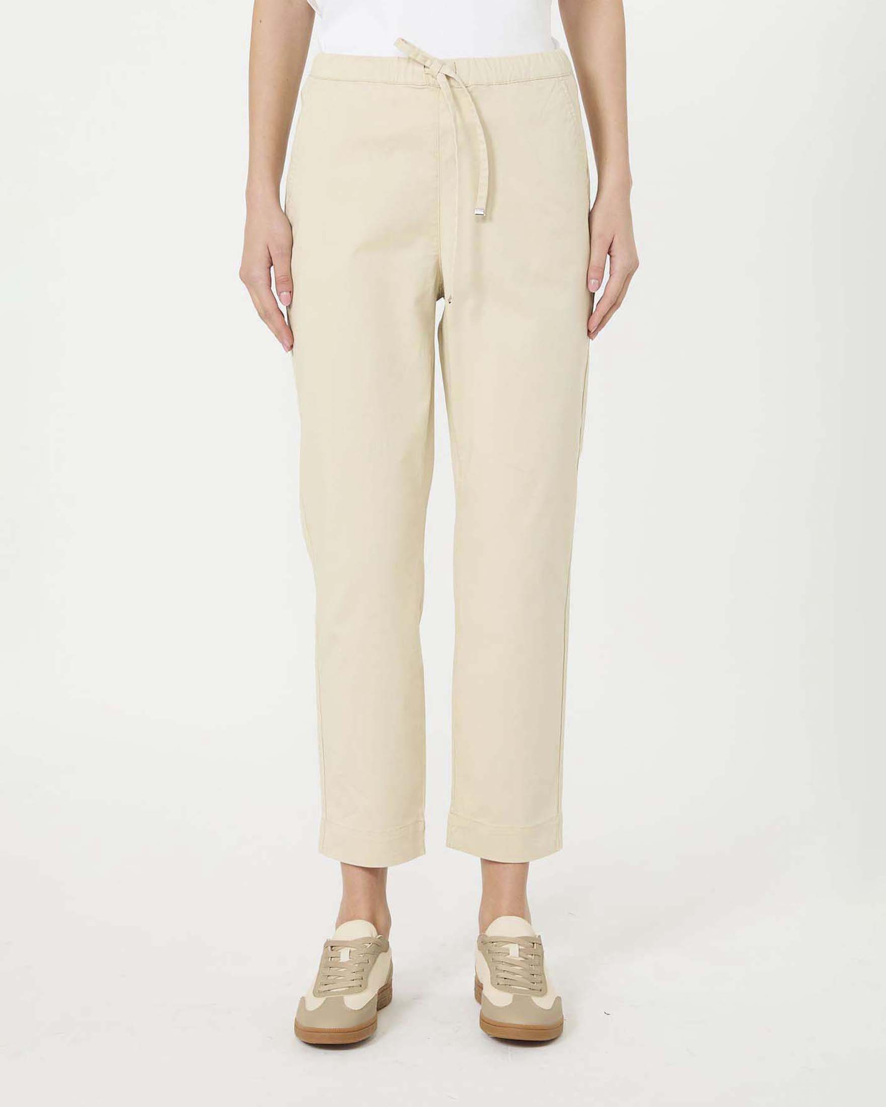 Jogger beige MM Max Mara in drill di cotone stretch con coulisse in vita image