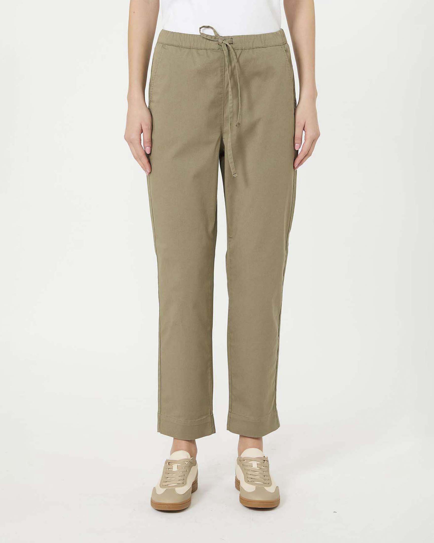 Jogger color khaki MM Max Mara in drill di cotone stretch con coulisse in vita image