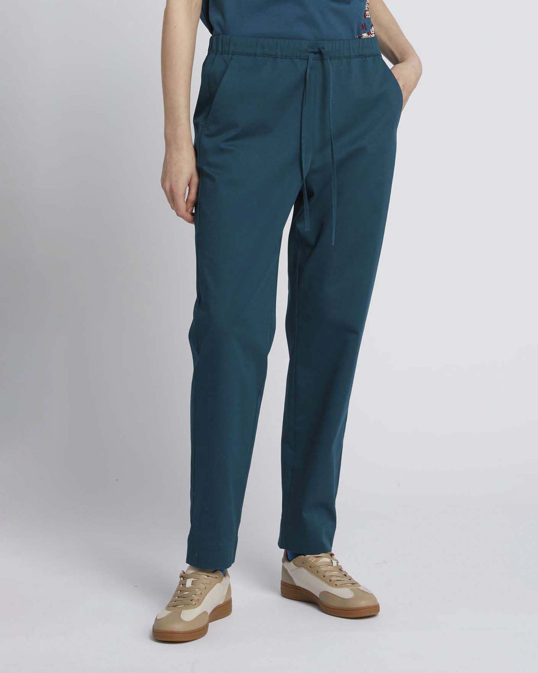 Jogger color ottanio MM Max Mara in drill di cotone stretch con coulisse in vita image