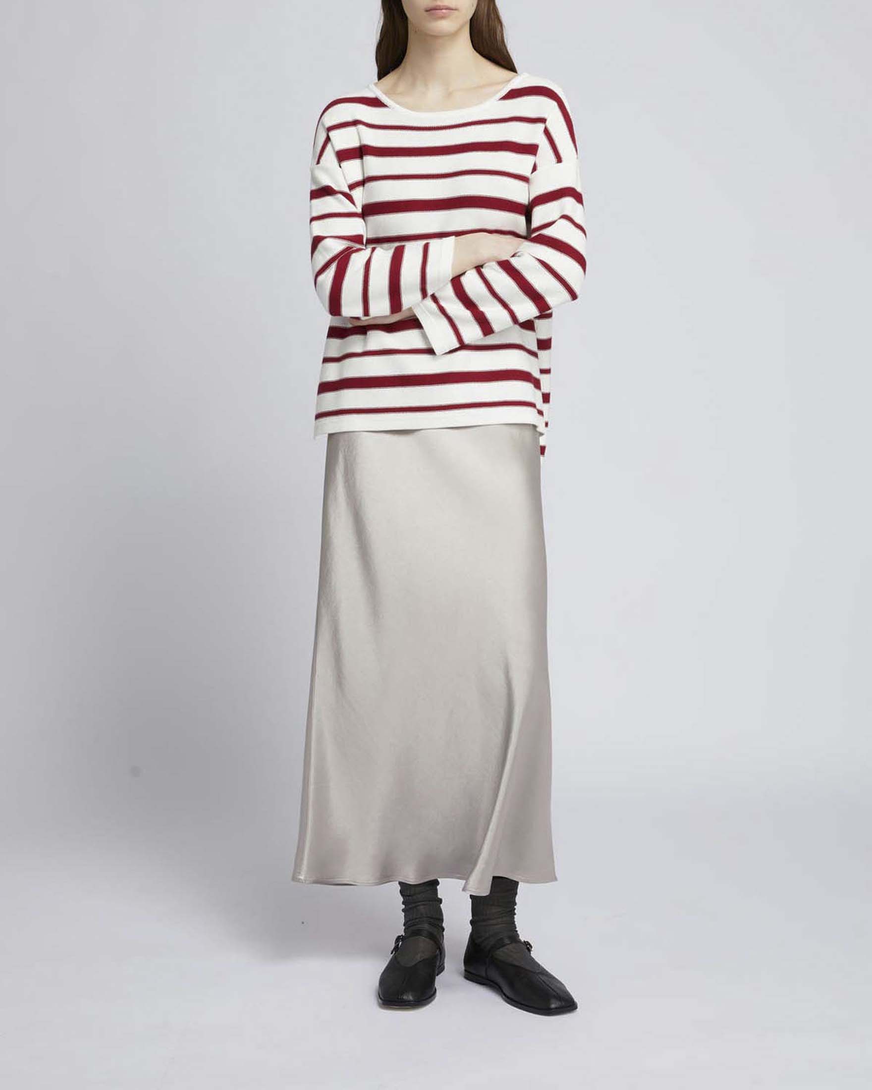 Gonna lunga tortora MM Max Mara in satin leggermente svasata