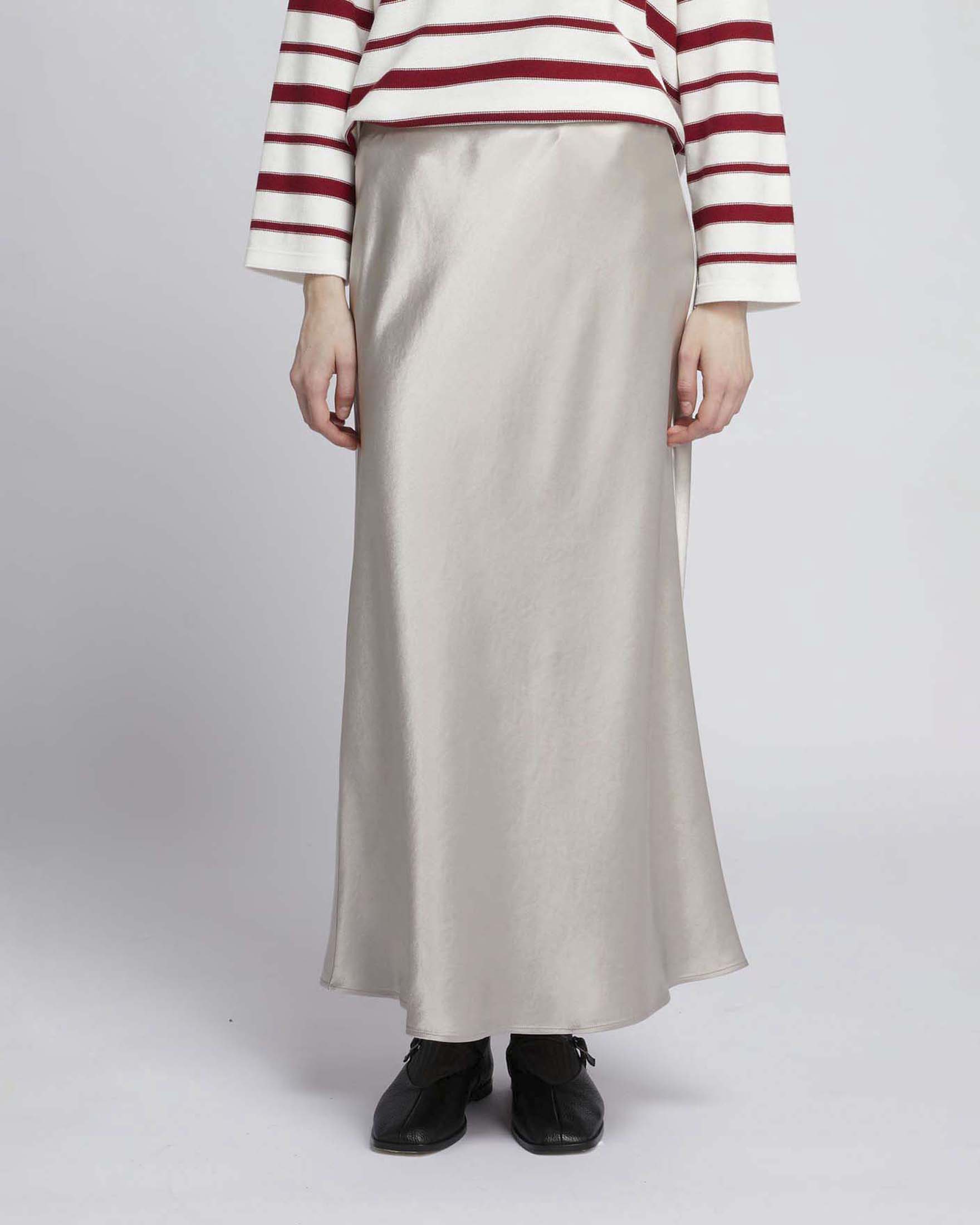 Gonna lunga tortora MM Max Mara in satin leggermente svasata image