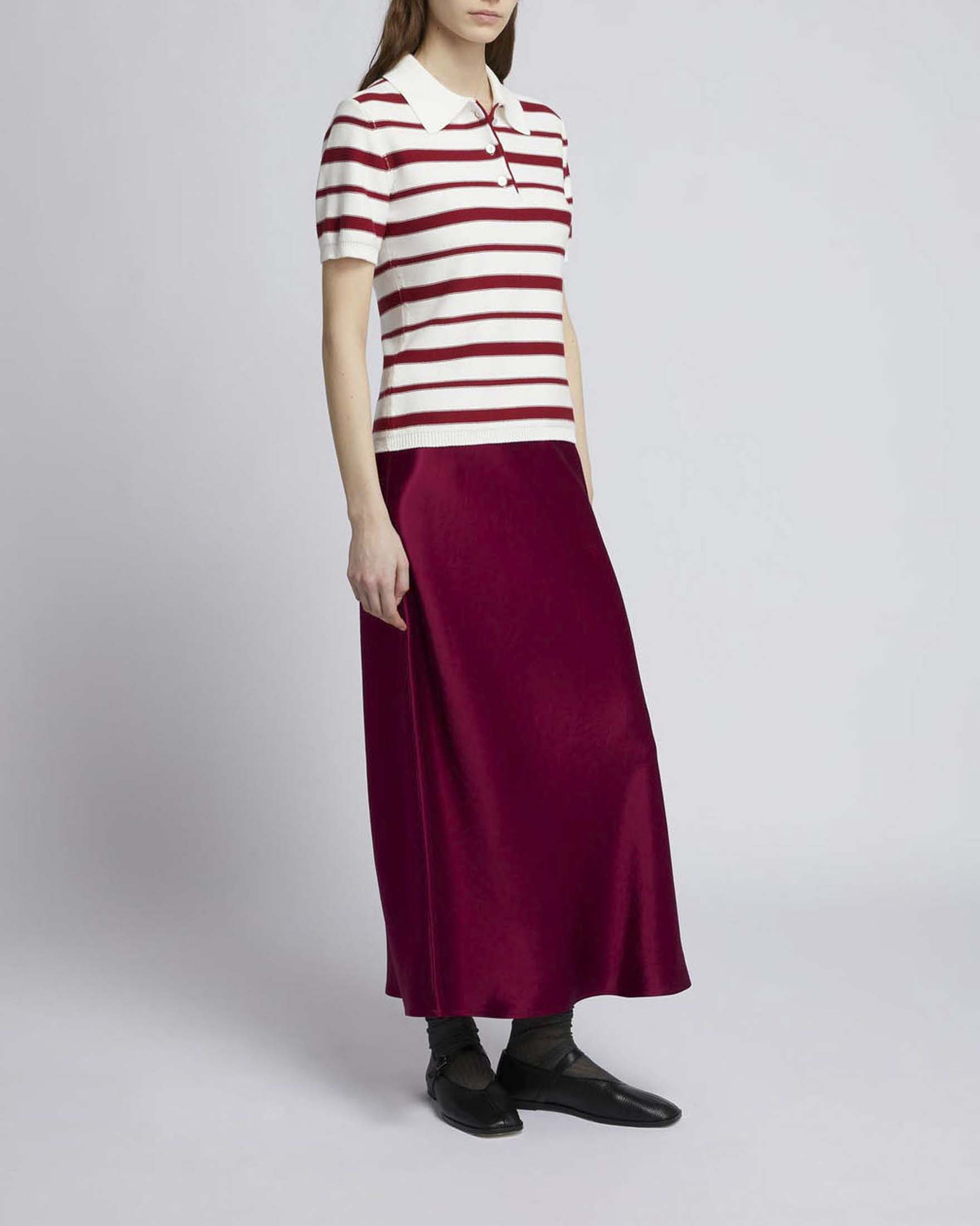 Gonna lunga rossa MM Max Mara in satin leggermente svasata