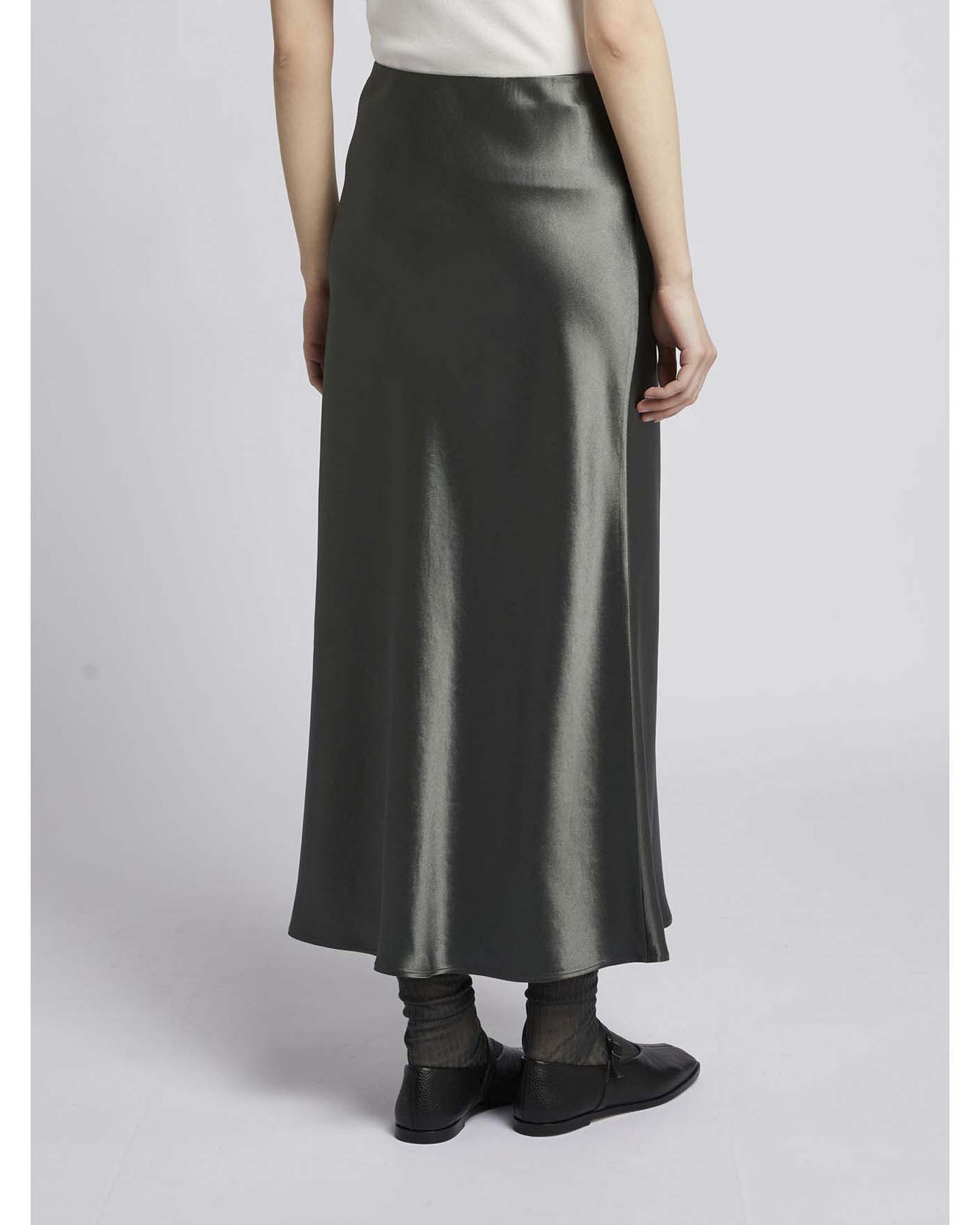 Gonna lunga antracite MM Max Mara in satin leggermente svasata image