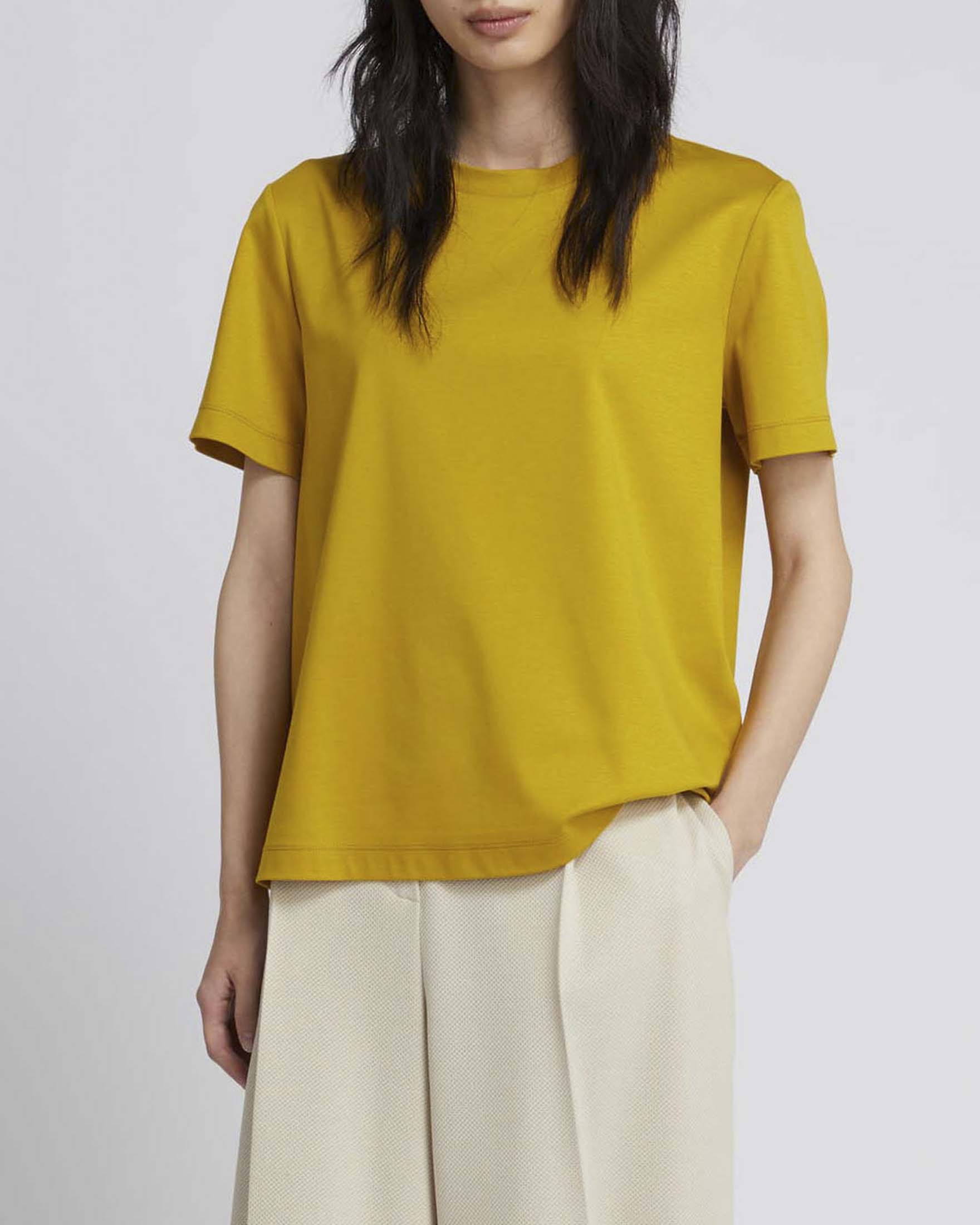 T-shirt gialla a maniche corte MM Max Mara con scollo a giro