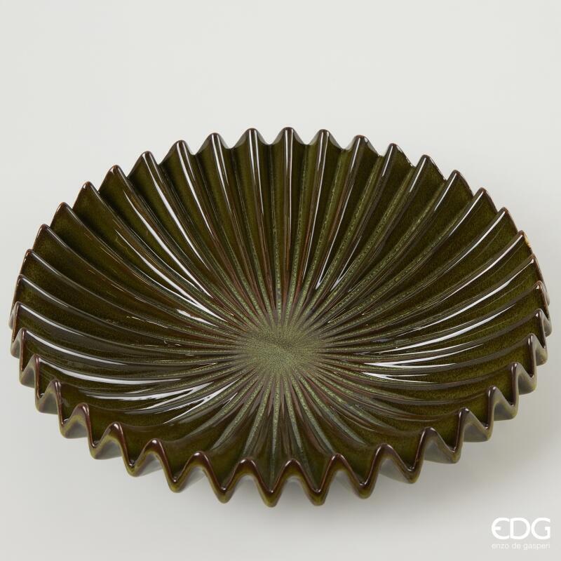Piatto in Ceramica Decorativo Raggiera Rotondo Verde d.36,5 h.9 Edg