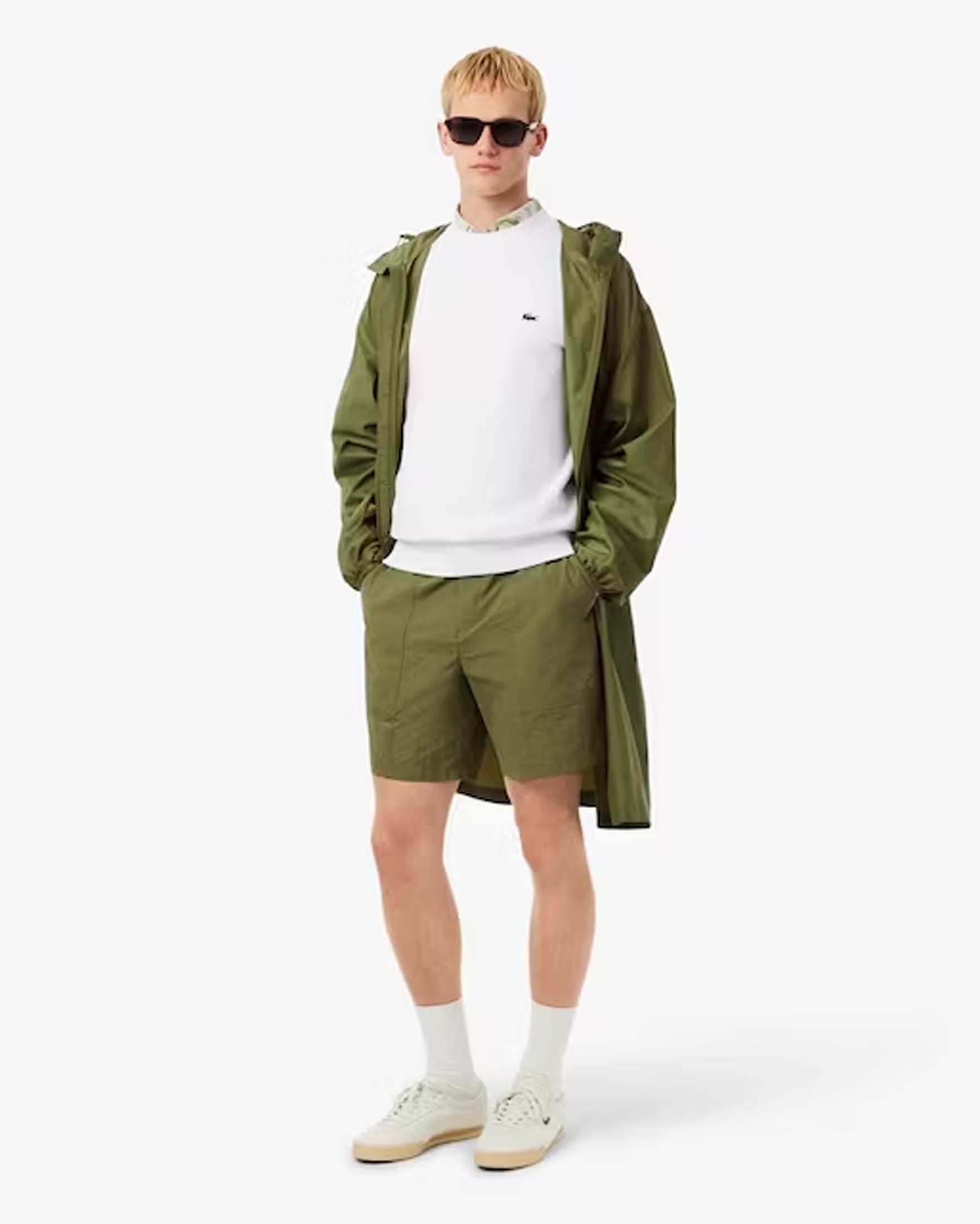 Felpa Lacoste bianca girocollo in puro cotone con logo coccodrillo verde