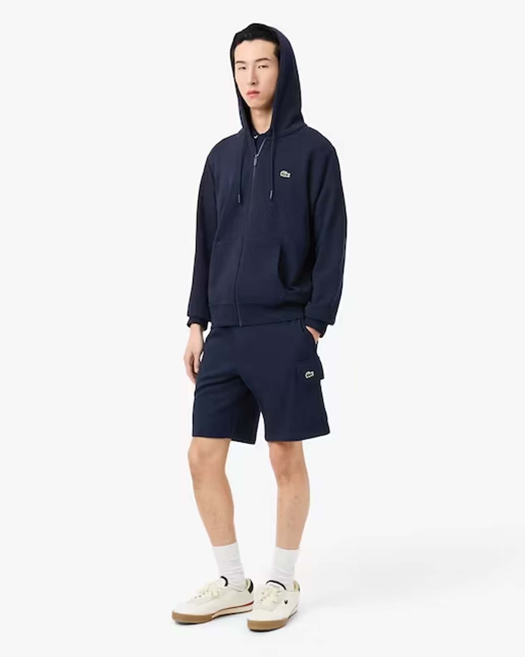 Bermuda cargo Lacoste blu in felpa di puro cotone
