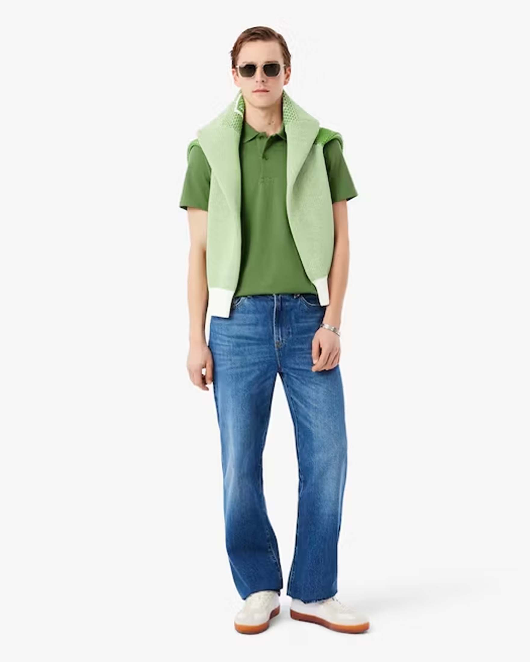 Polo mezza manica verde oliva in cotone organico stretch punto wafer
