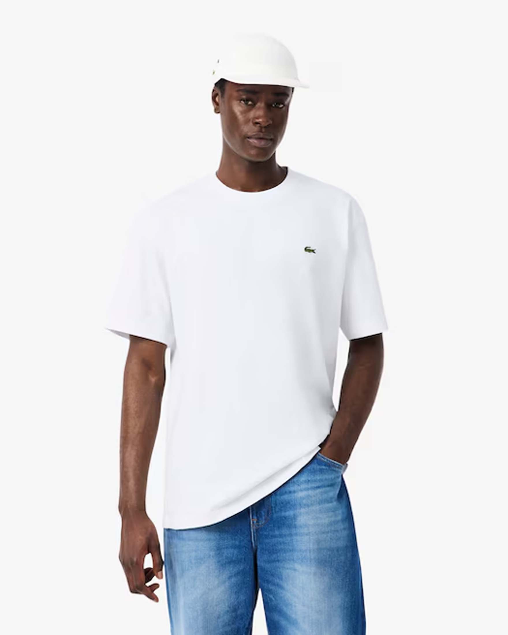 T-shirt relaxed-fit Lacoste bianca in jersey di cotone pesante