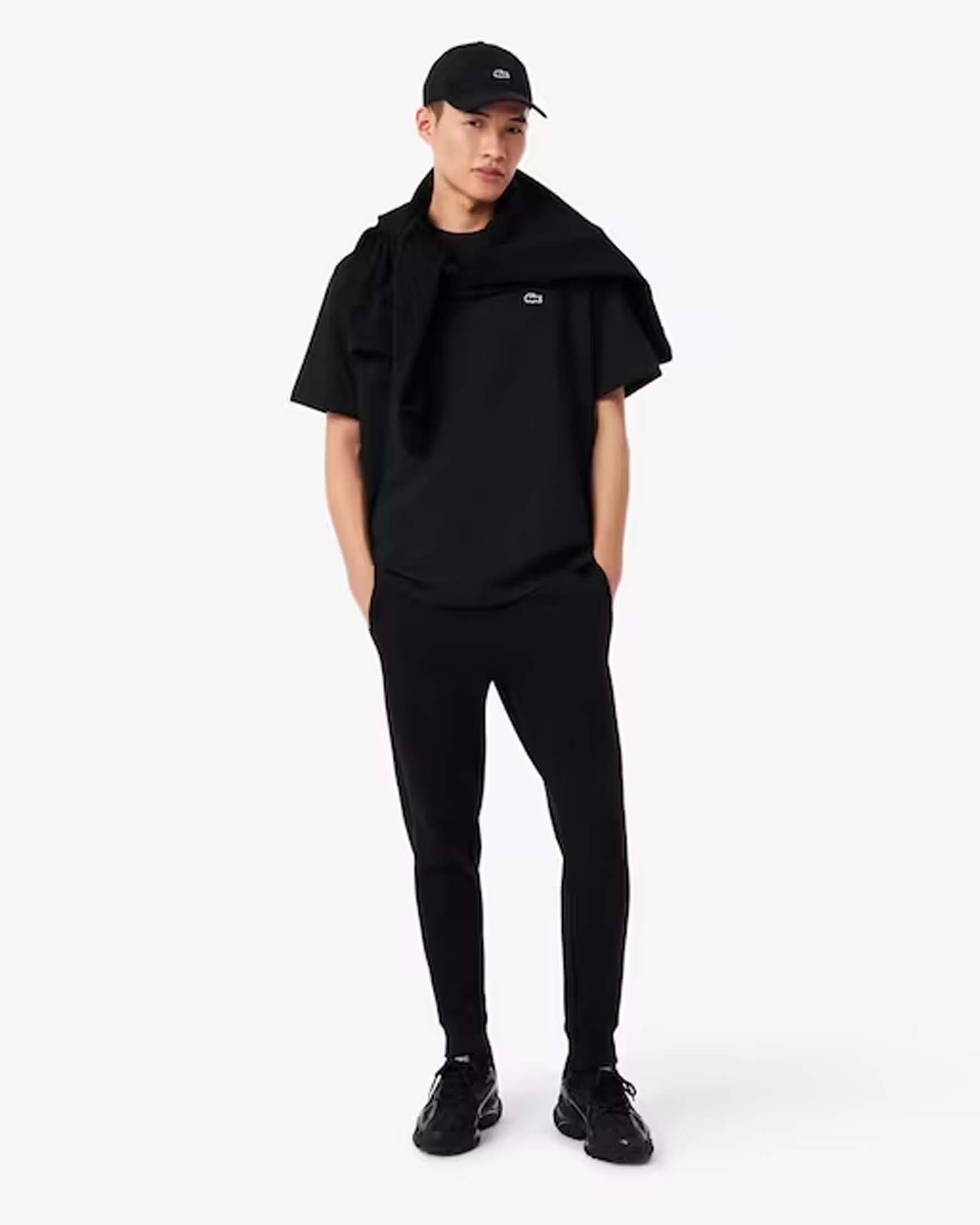 T-shirt relaxed-fit Lacoste nera in jersey di cotone pesante