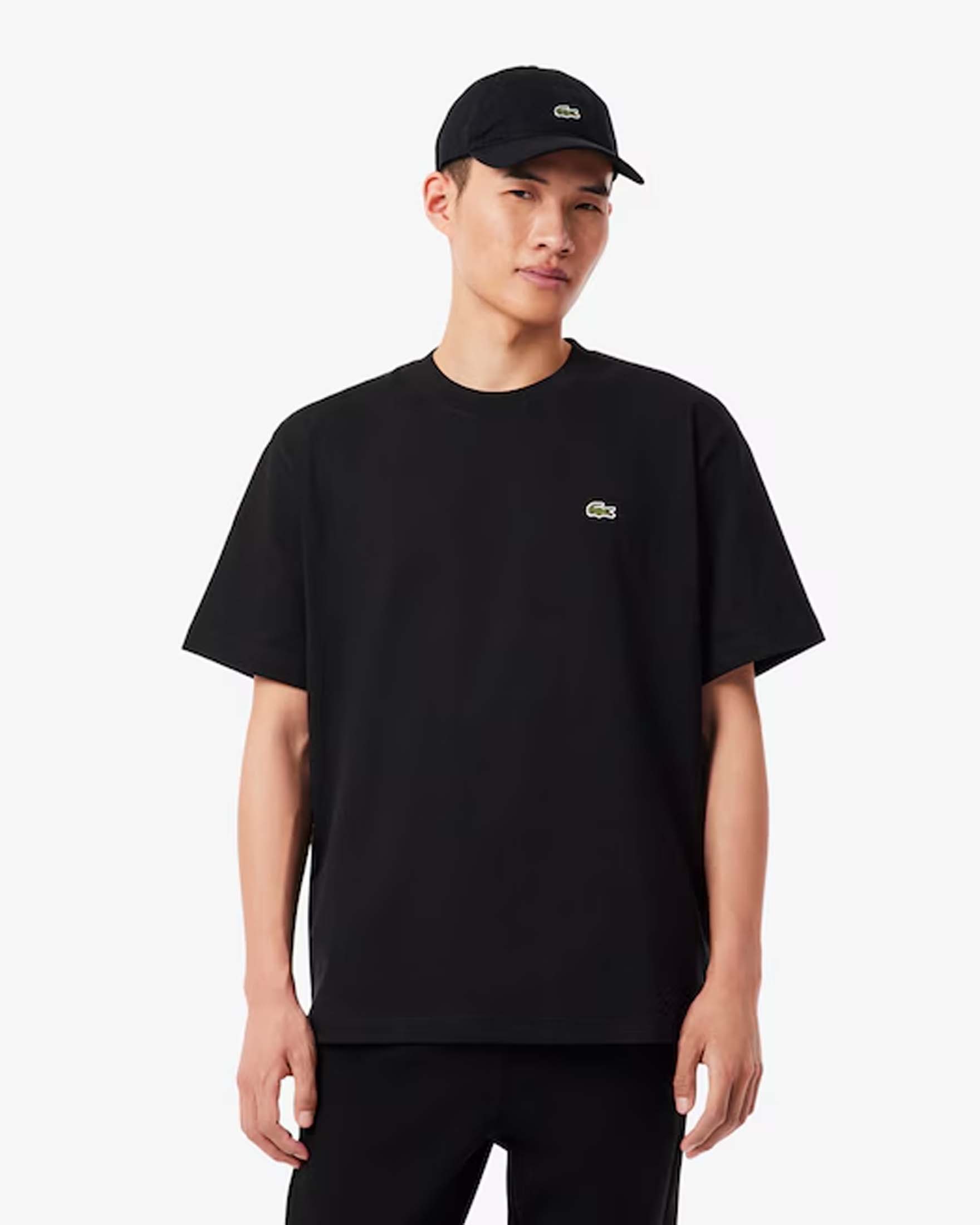 T-shirt relaxed-fit Lacoste nera in jersey di cotone pesante image