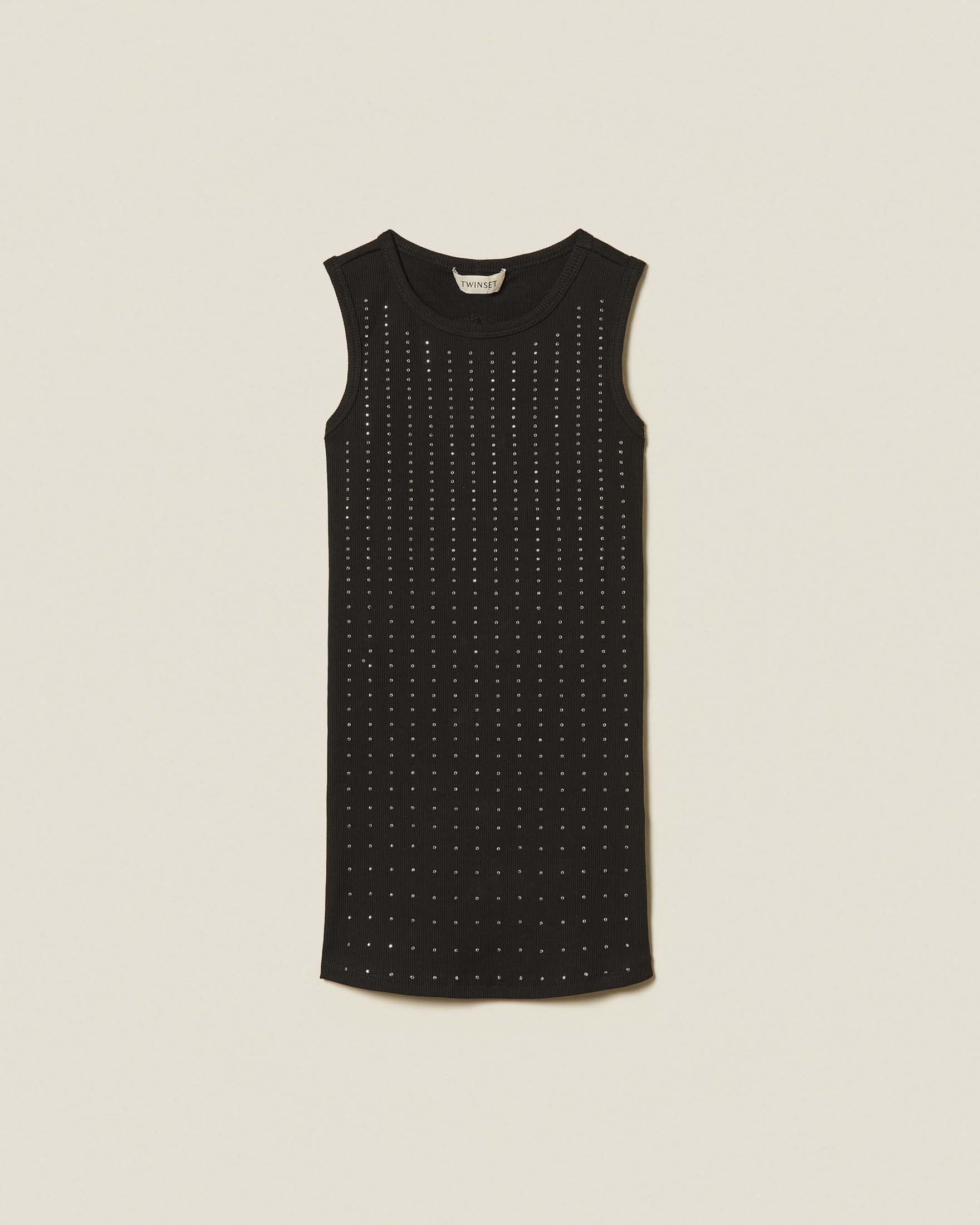 Abito tubino Twinset nero in cotone stretch con strass