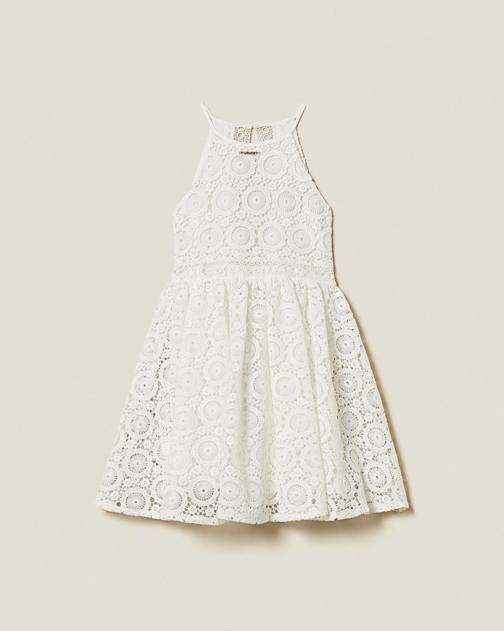 Abito bianco Twinset fit and flare in pizzo sangallo