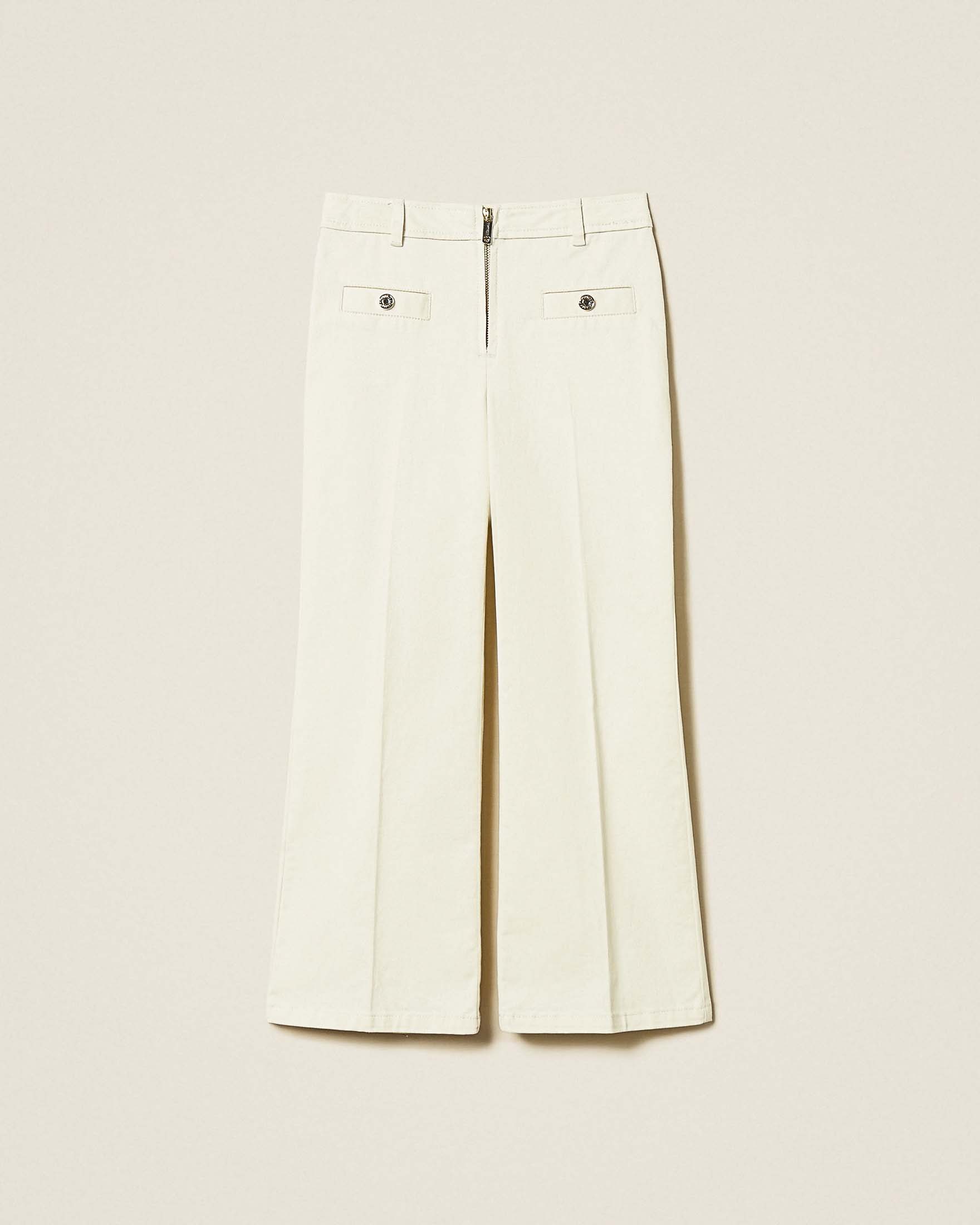 Pantalone flare Twinset bianco con zip frontale