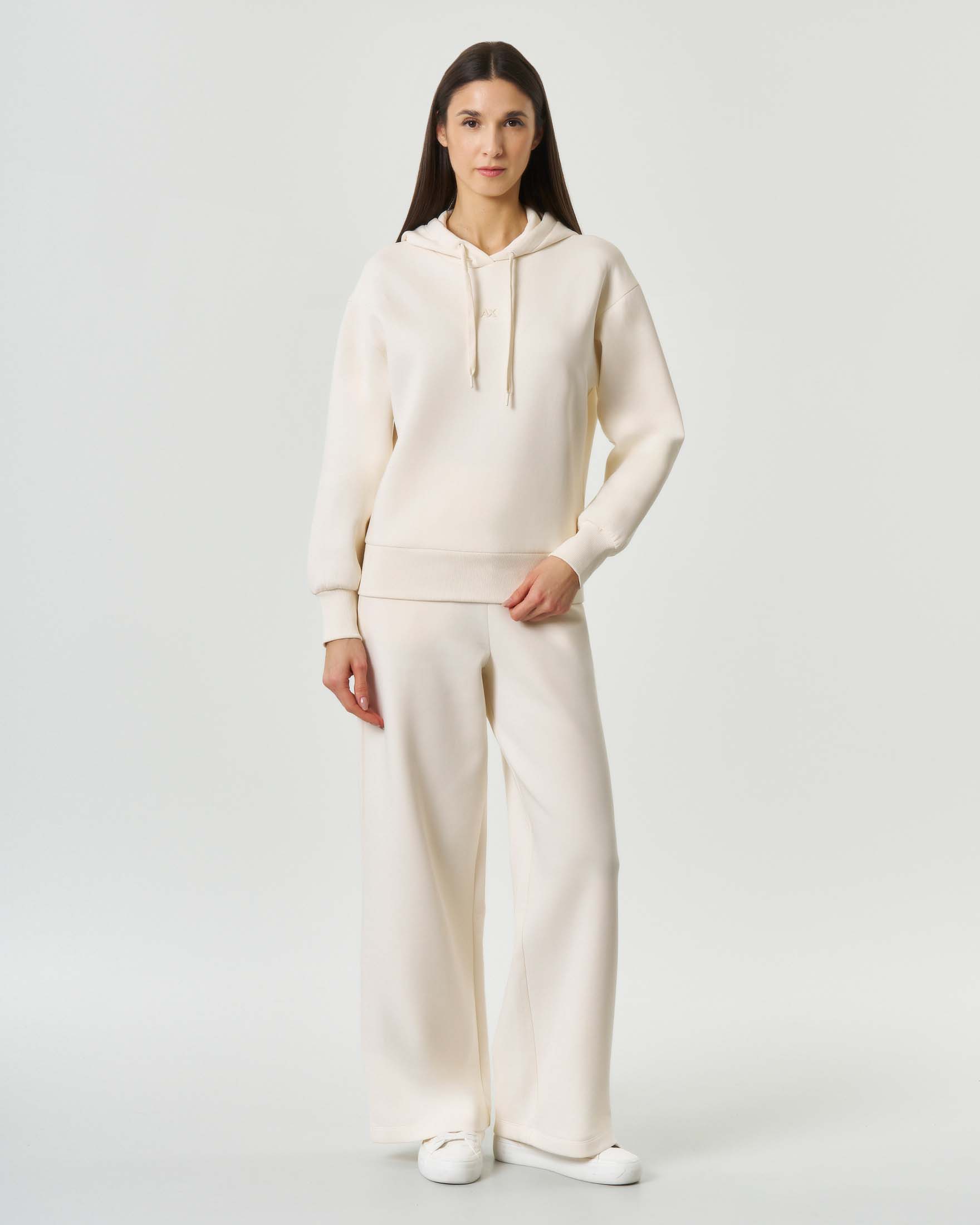 Felpa con cappuccio Armani Exchange panna con logo AX in tono image