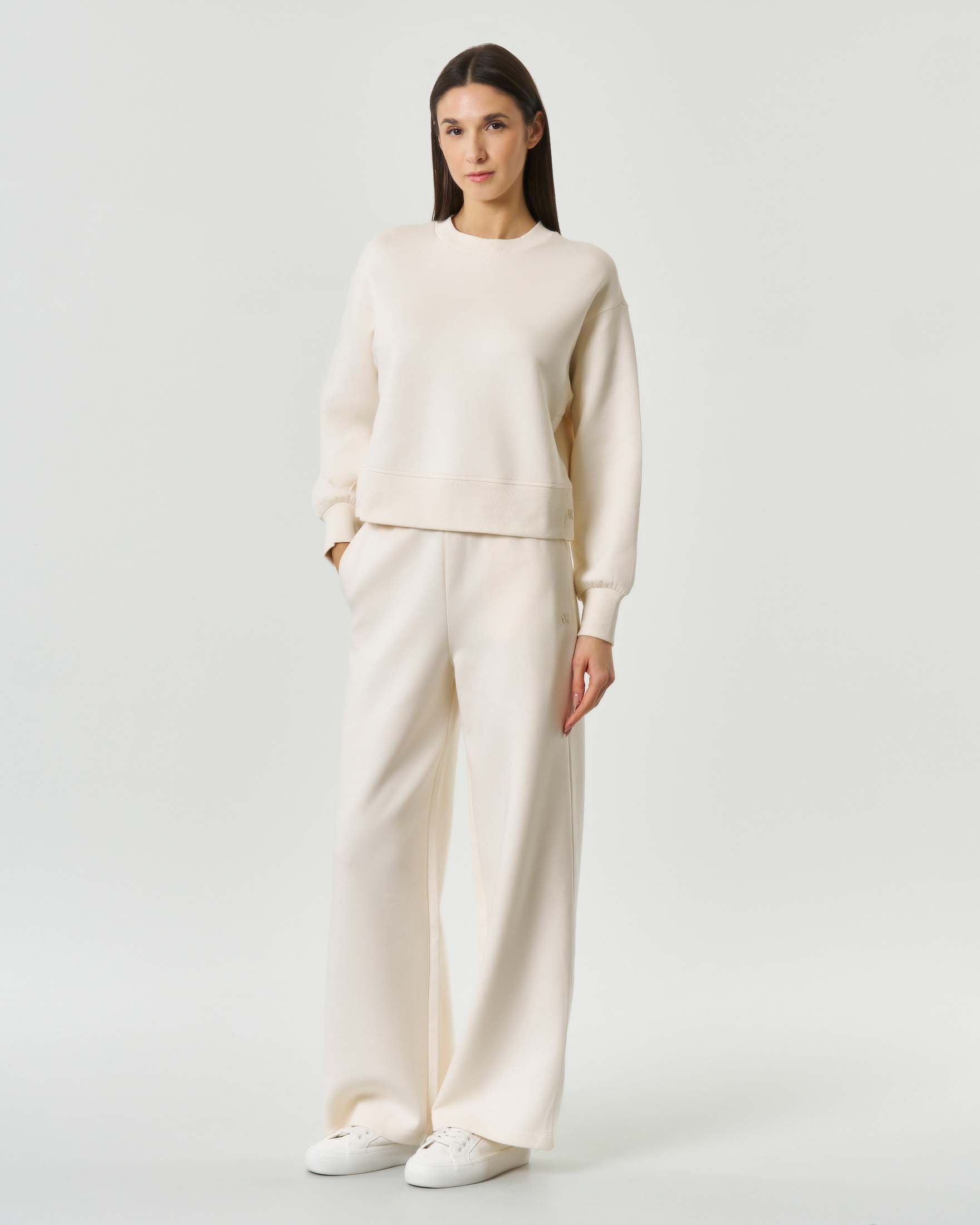 Felpa cropped girocollo Armani Exchange color avorio in misto cotone image