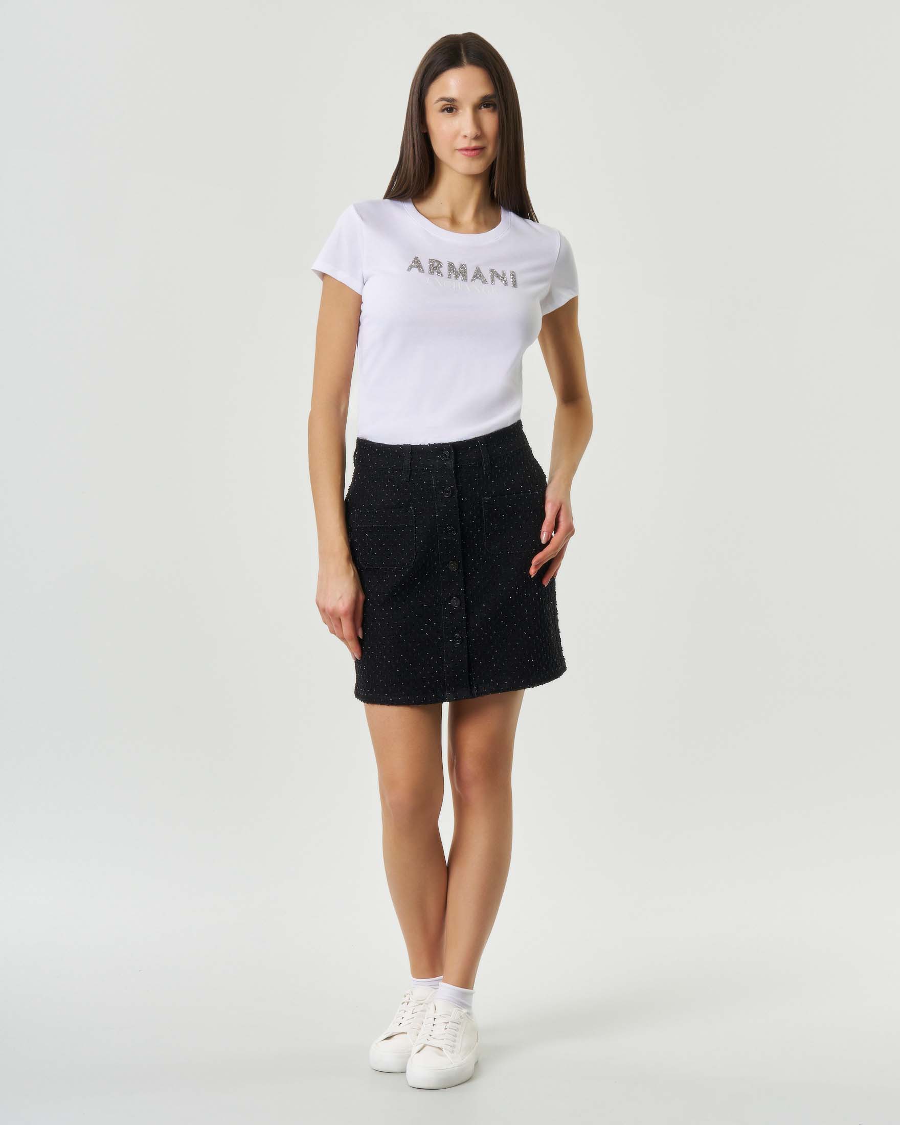 T-shirt maniche corte Armani Exchange bianca con logo glitter image