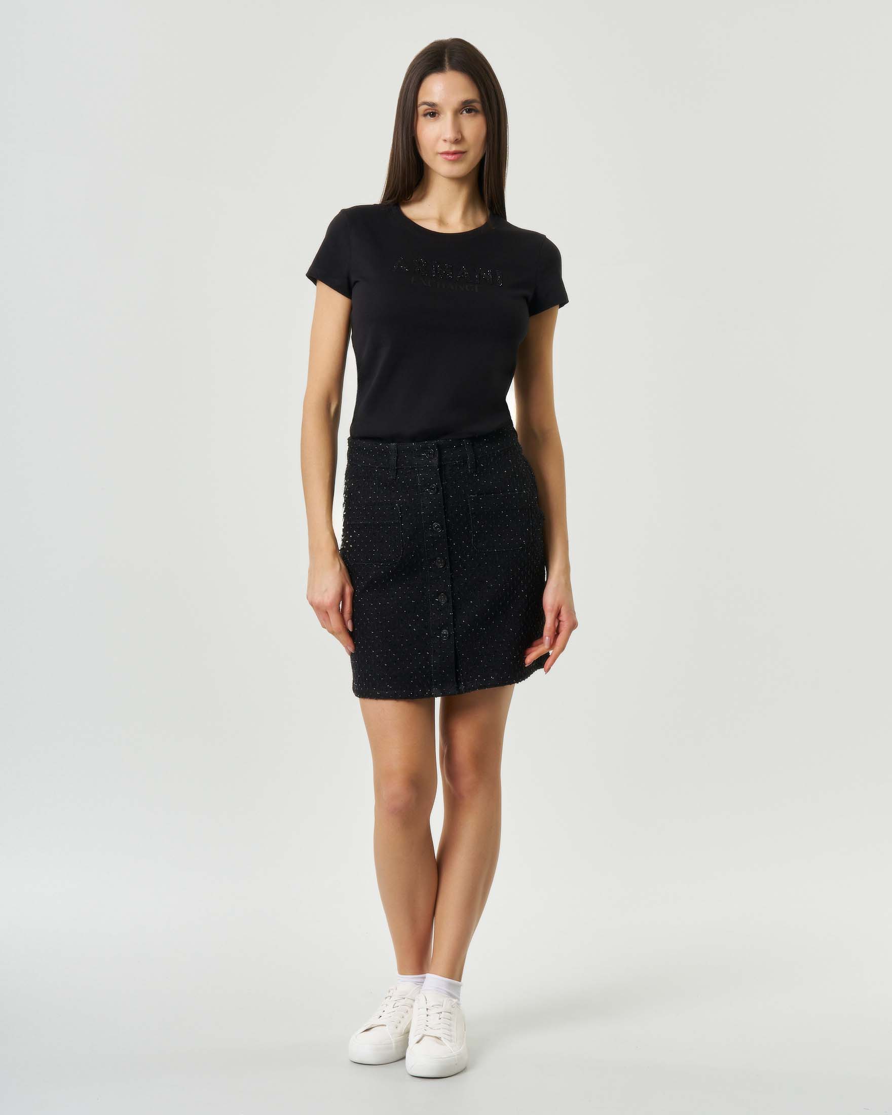 T-shirt maniche corte Armani Exchange nera con logo glitter image