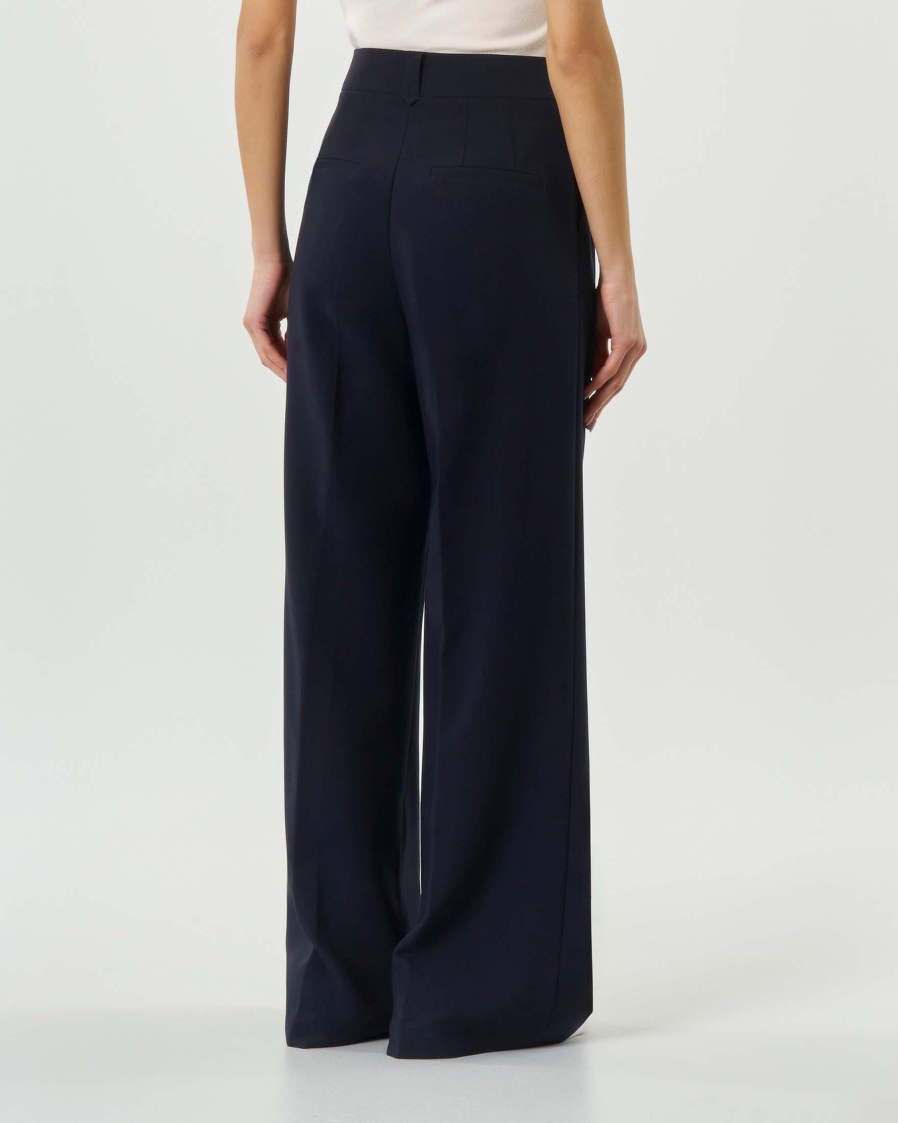 Pantalone blu a palazzo Attentif con pince e passanti per cintura