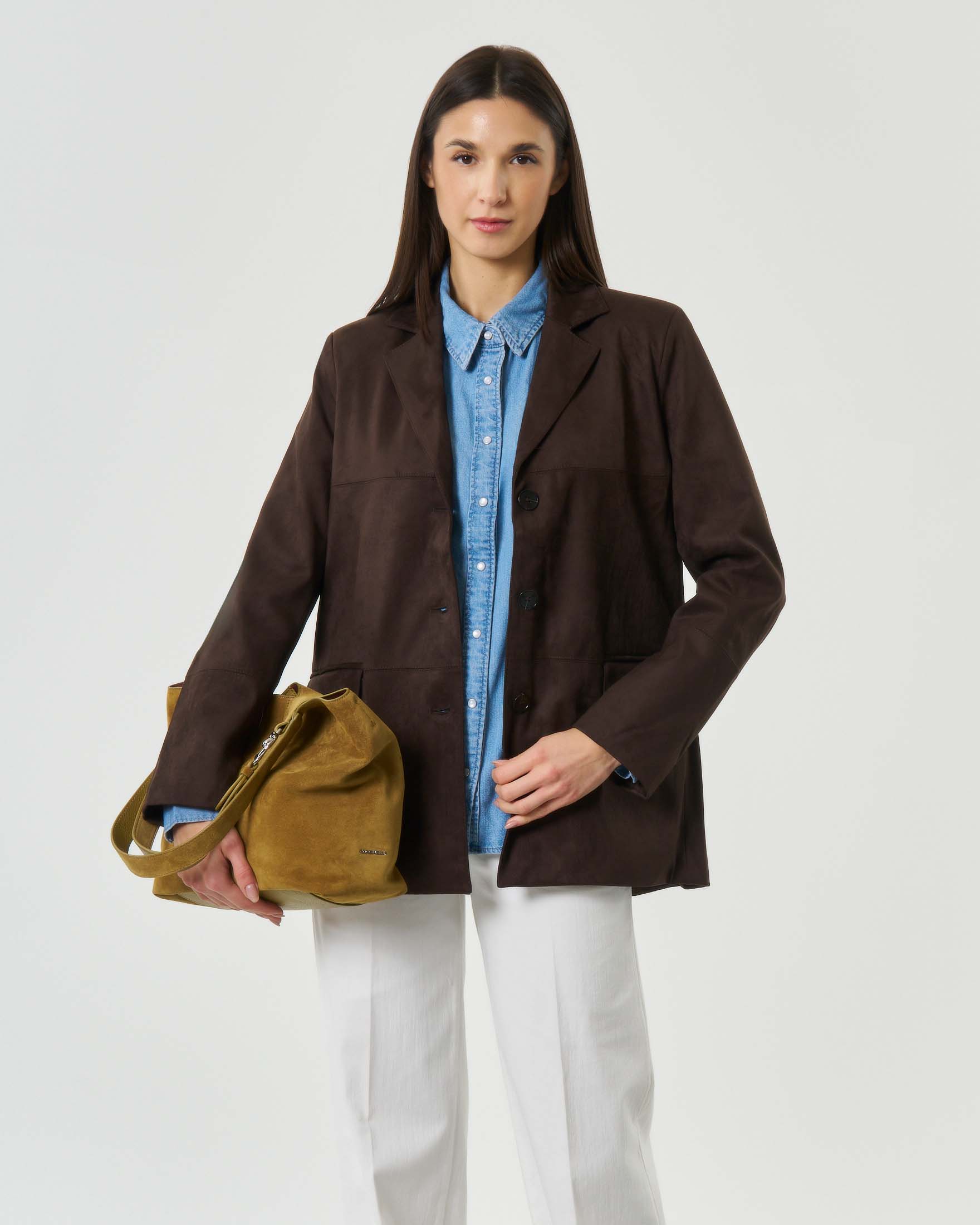 Blazer scamosciato monopetto testa di moro Attentif con tasche a filetto con patta