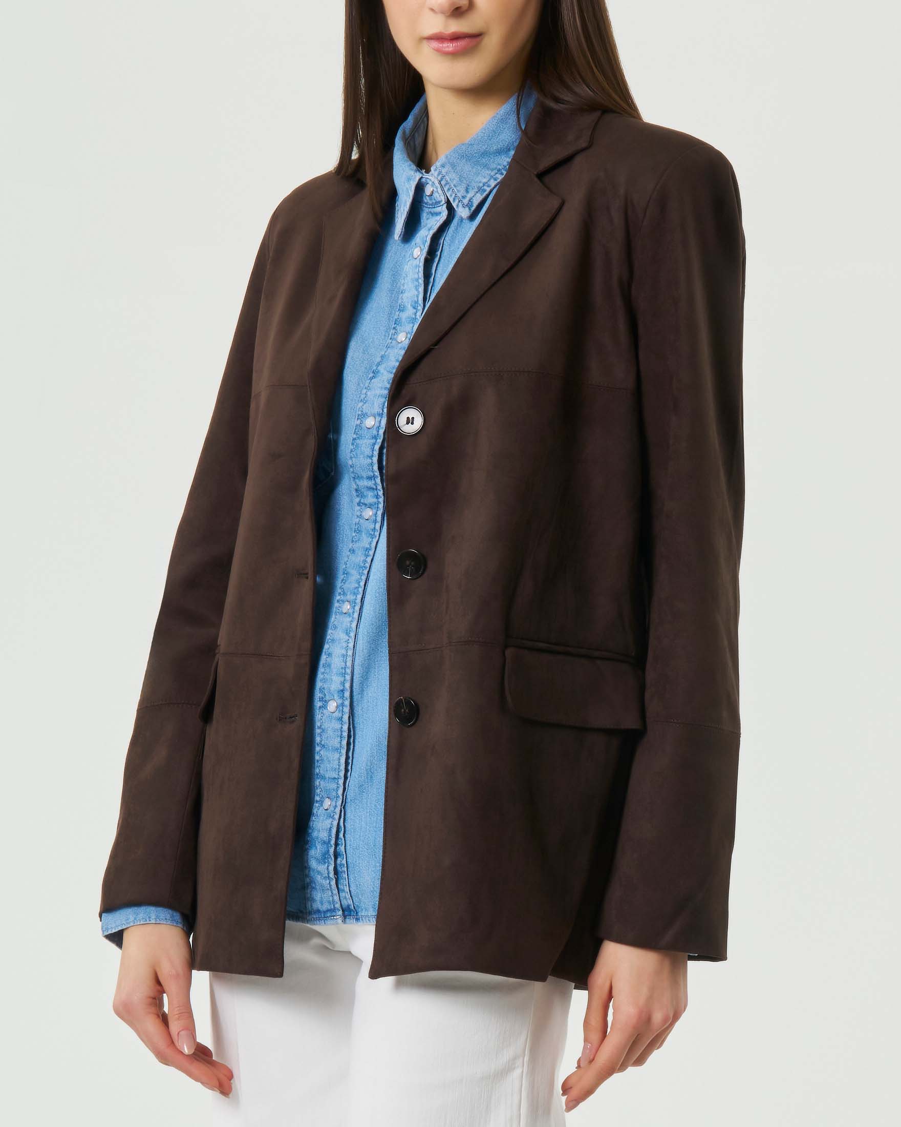 Blazer scamosciato monopetto testa di moro Attentif con tasche a filetto con patta image