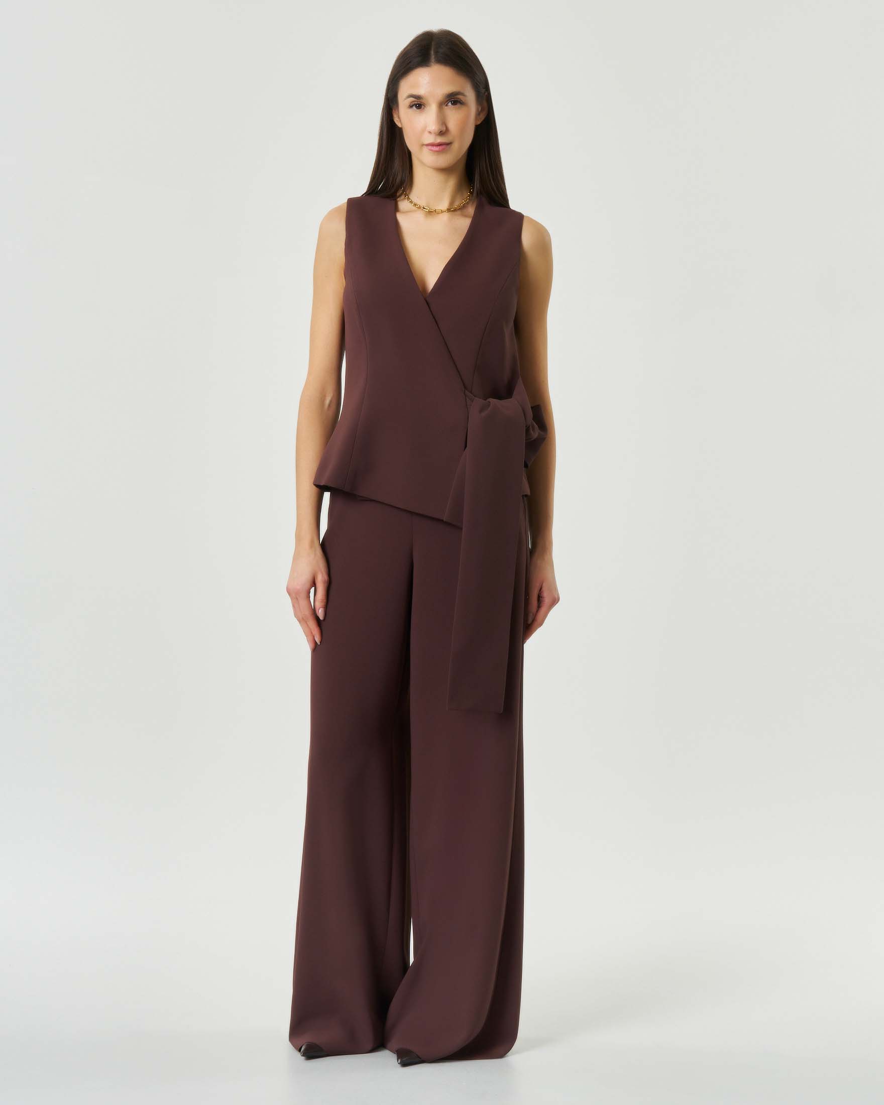 Pantalone ampio marrone 365 in crêpe envers satin