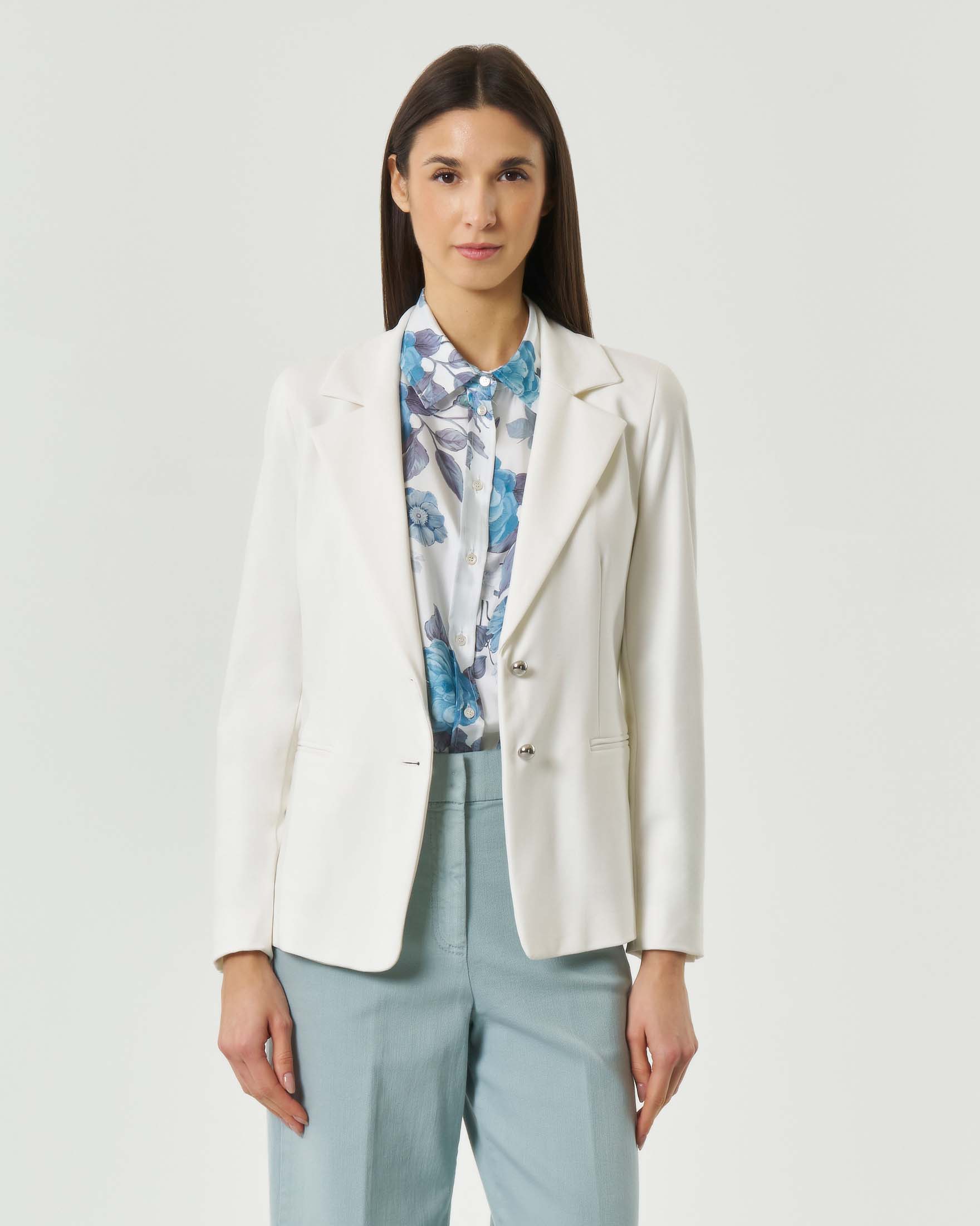 Blazer monopetto bianco Sport in jersey con bottoni in metallo