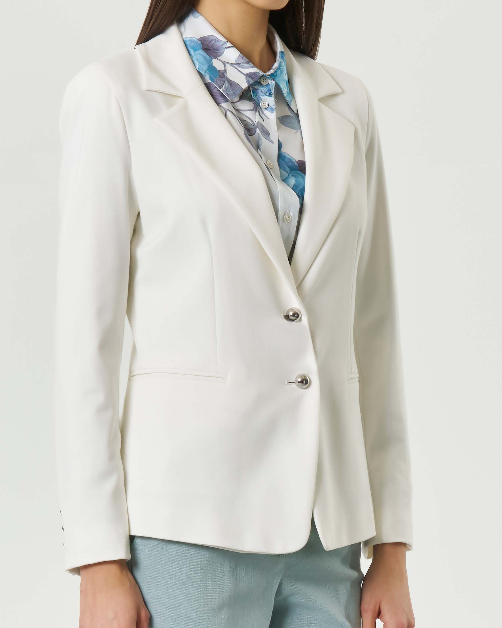 Blazer monopetto bianco Marella Sport in jersey con bottoni in metallo