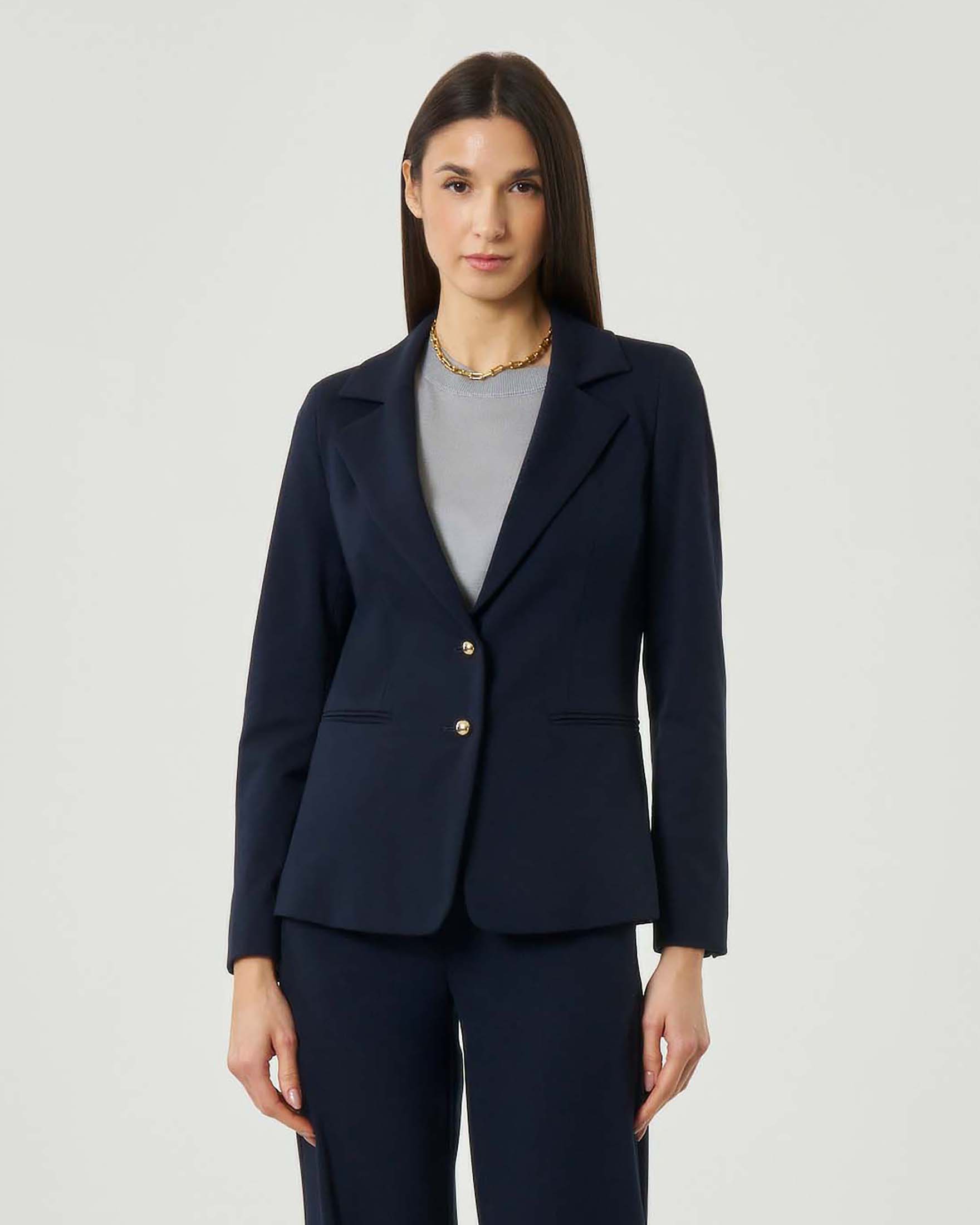 Blazer monopetto blu Marella Sport in jersey con bottoni in metallo