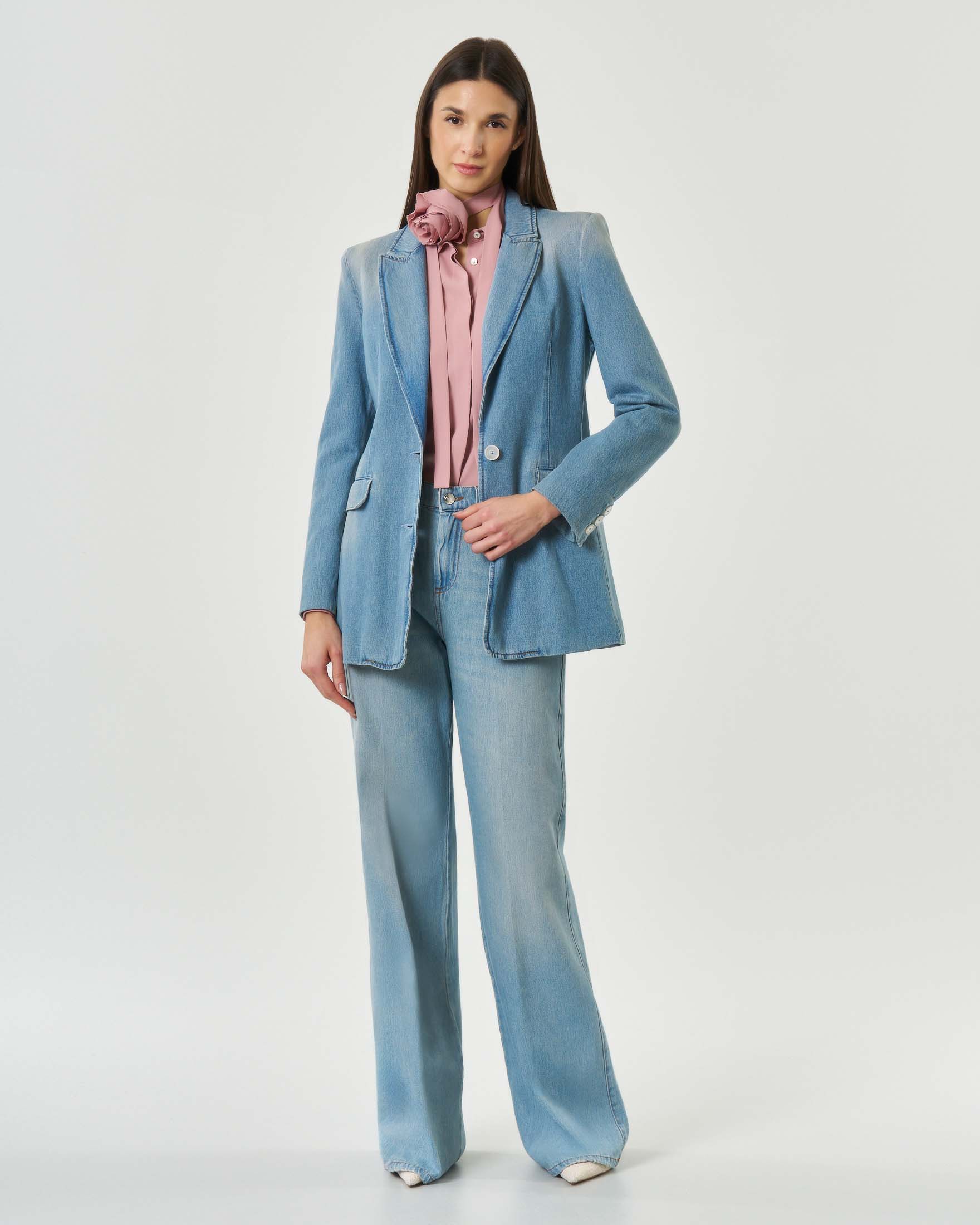 Blazer monopetto in denim Sport con lavaggio chiaro