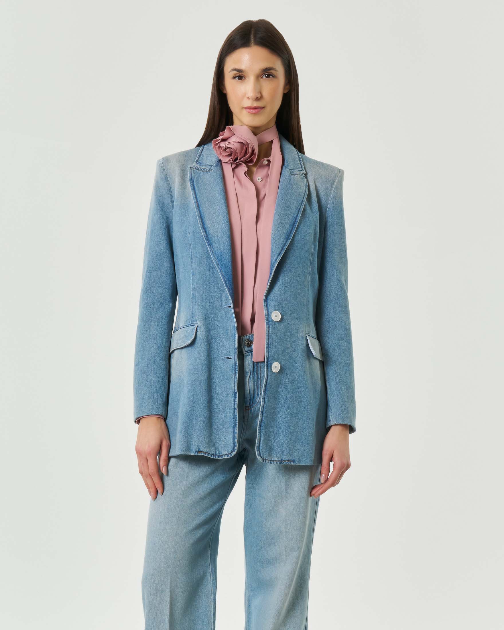 Blazer monopetto in denim Marella Sport con lavaggio chiaro image
