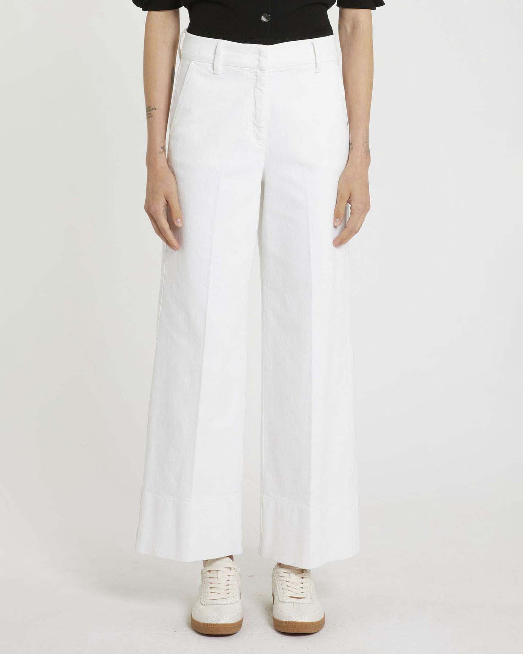Pantaloni bianchi Marella Sport wide leg in bull di cotone stretch