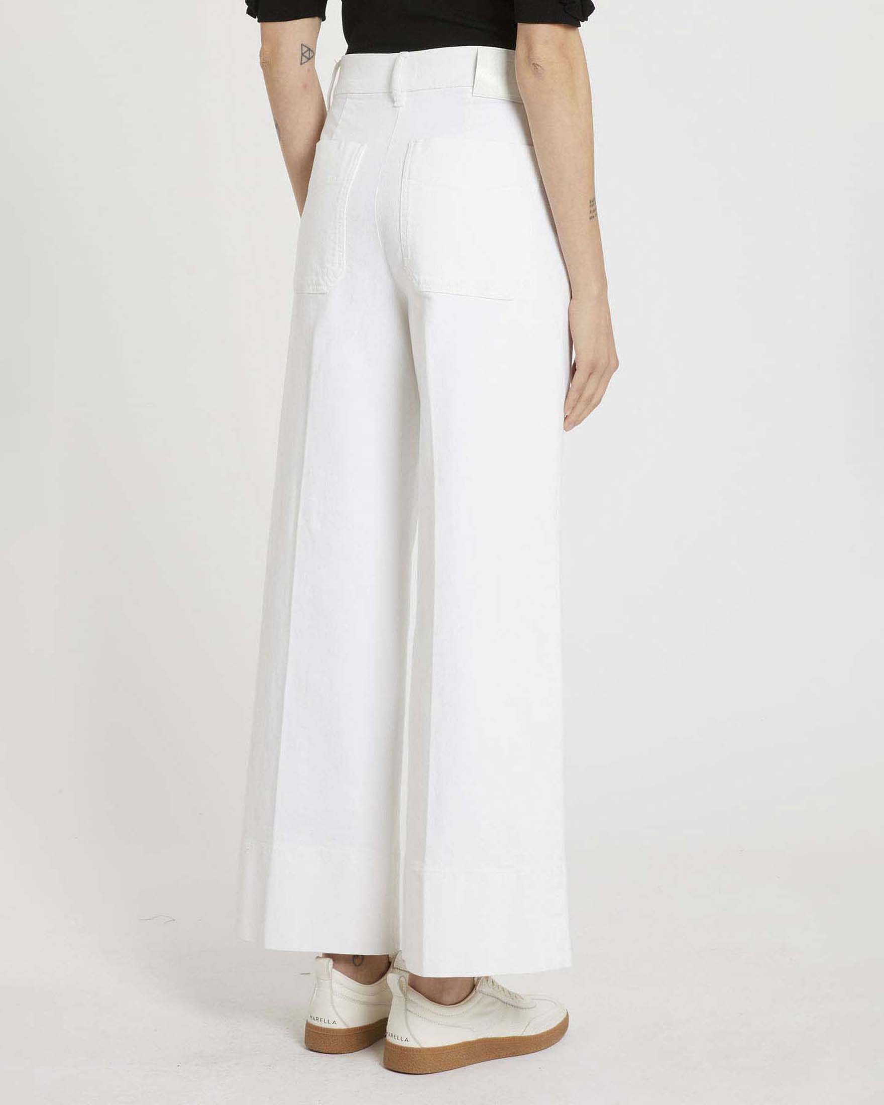 Pantaloni bianchi Marella Sport wide leg in bull di cotone stretch image