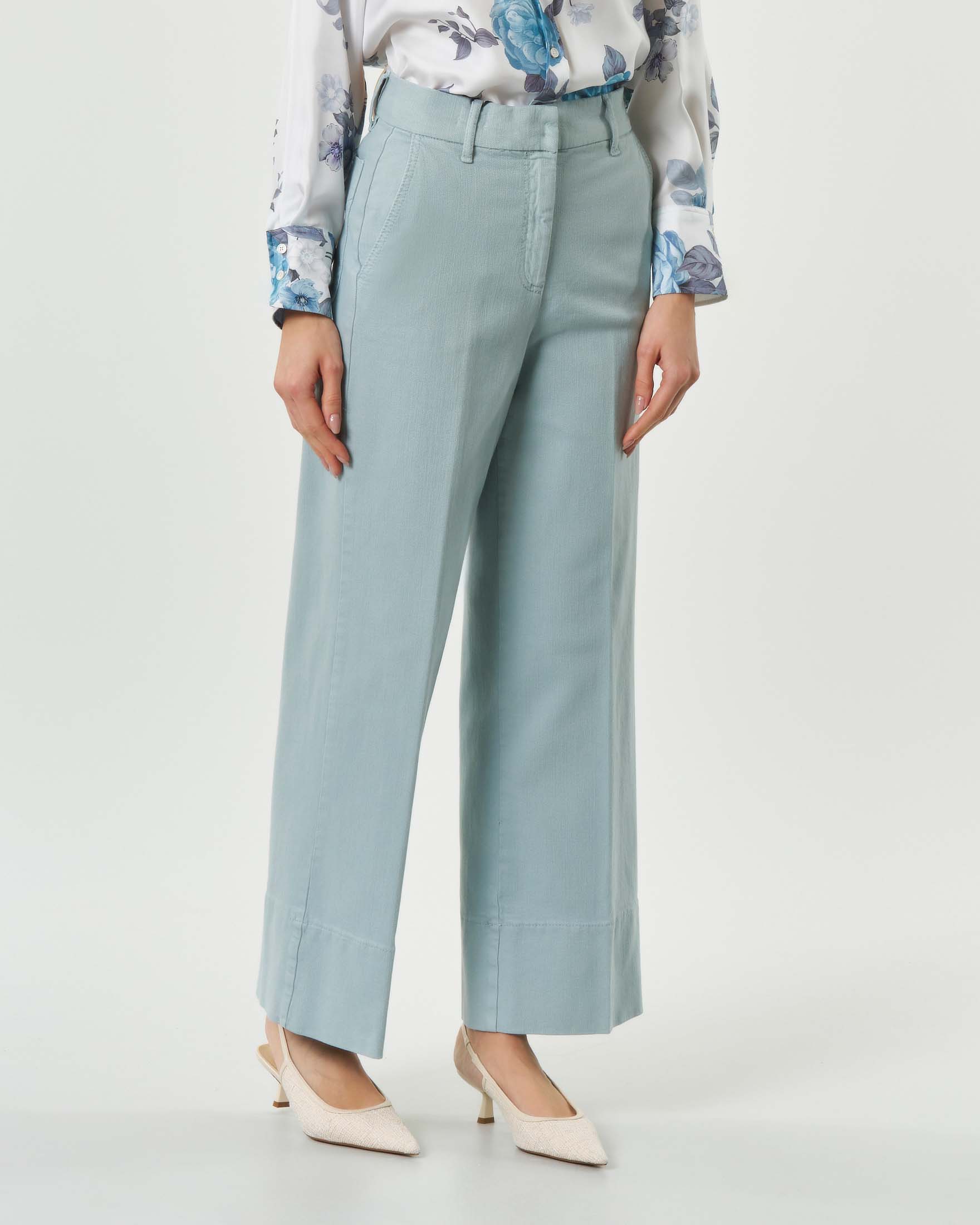 Pantaloni azzurri Marella Sport wide leg in bull di cotone stretch image