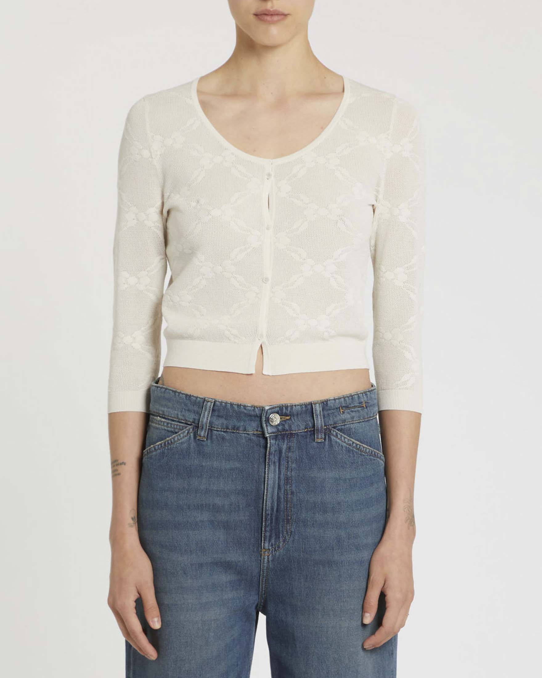 Cardigan color panna Marella Sport in maglia di pizzo di viscosa