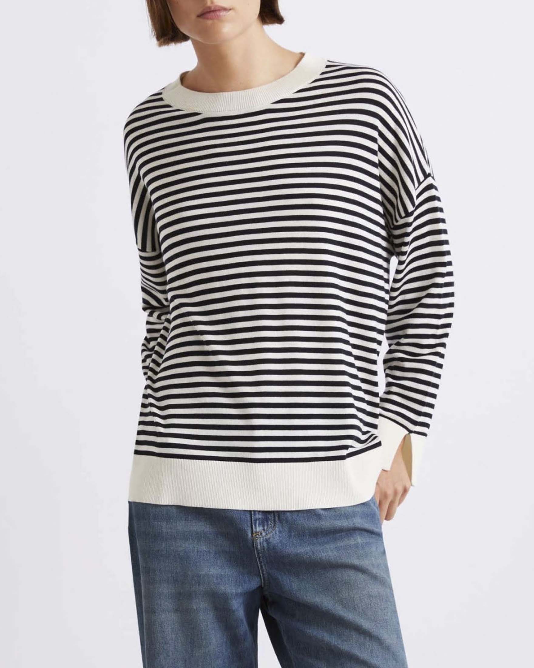 Maglia a righe bianche e blu Marella Sport oversize con finiture a coste